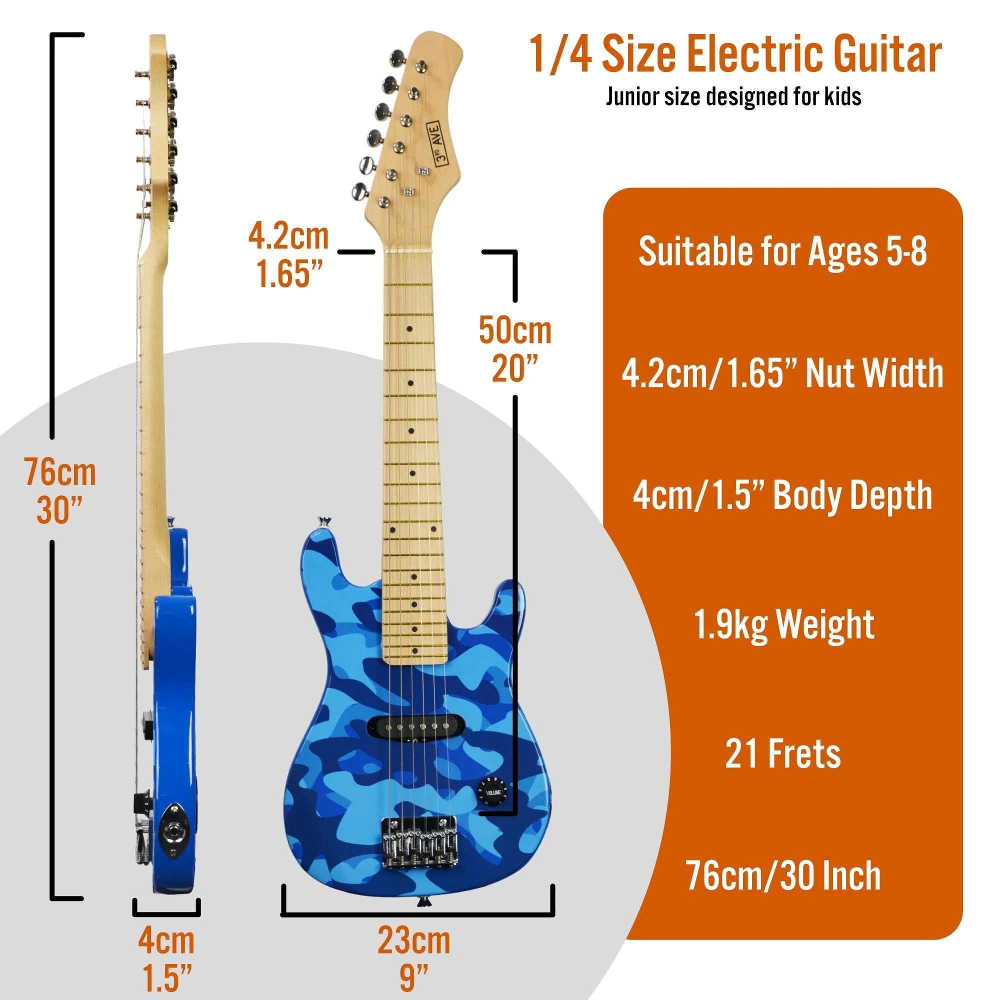 3rd Avenue Junior Electric Guitar Pack - Blue Camo - Image 2