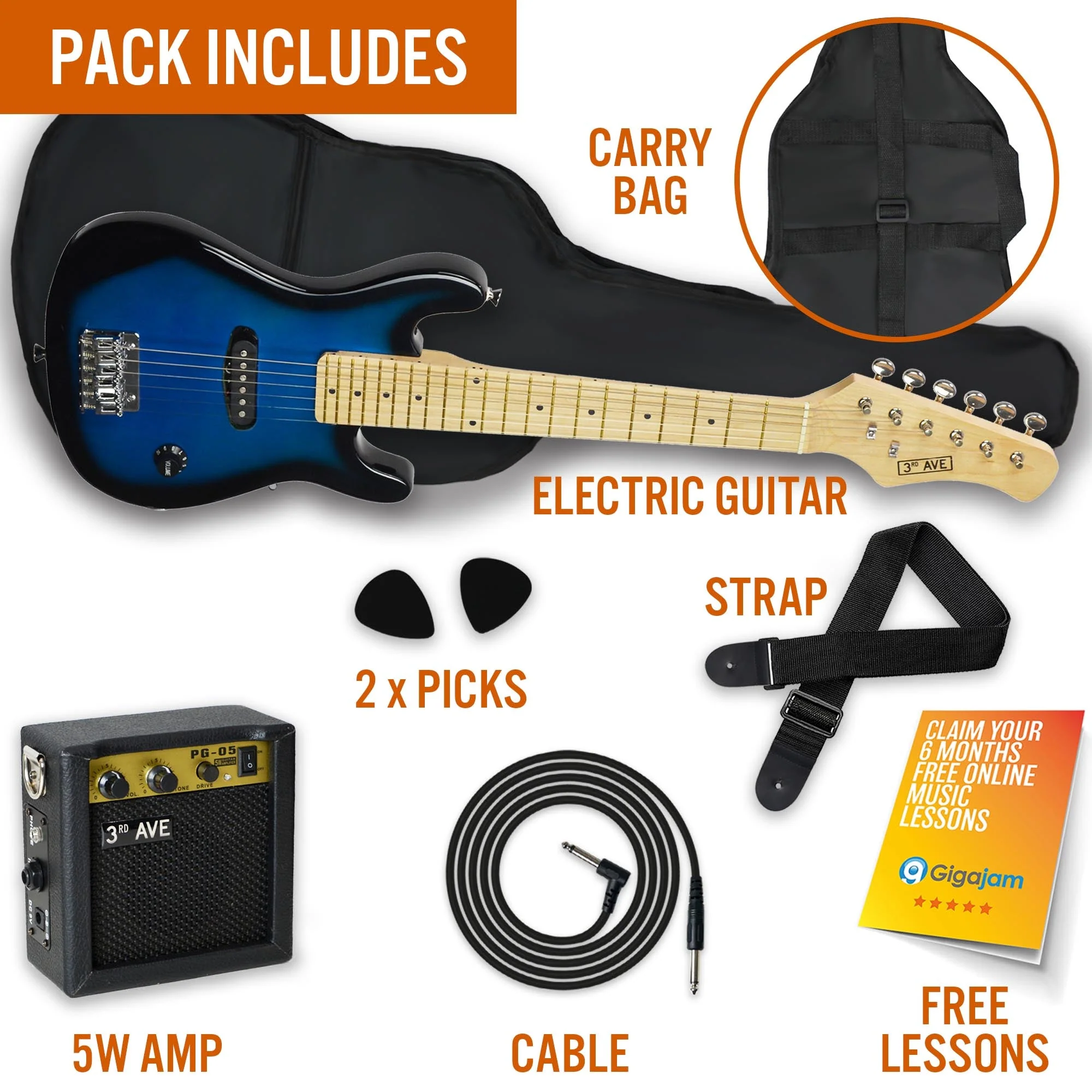 3rd Avenue Junior Electric Guitar Pack - Blueburst - Image 3