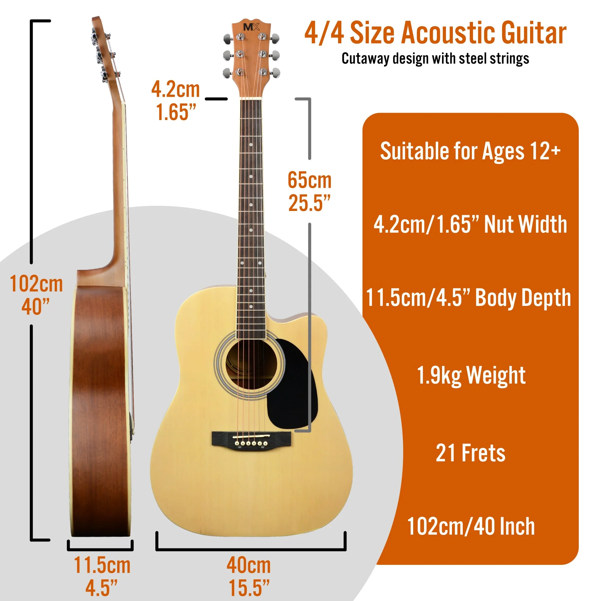 3rd Avenue MX Cutaway Acoustic Guitar Pack - Natural - Image 2