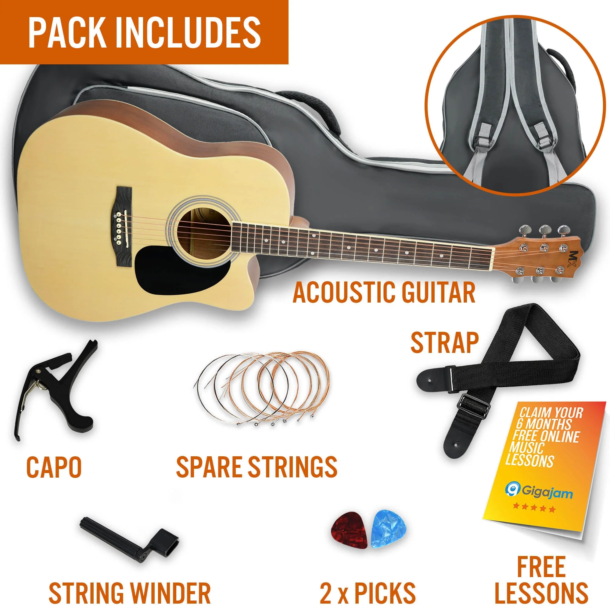3rd Avenue MX Cutaway Acoustic Guitar Pack - Natural - Image 3