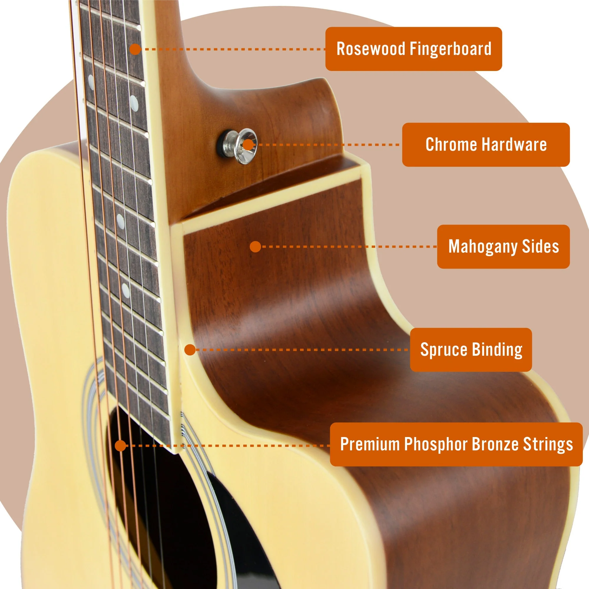3rd Avenue MX Cutaway Acoustic Guitar Pack - Natural - Image 4