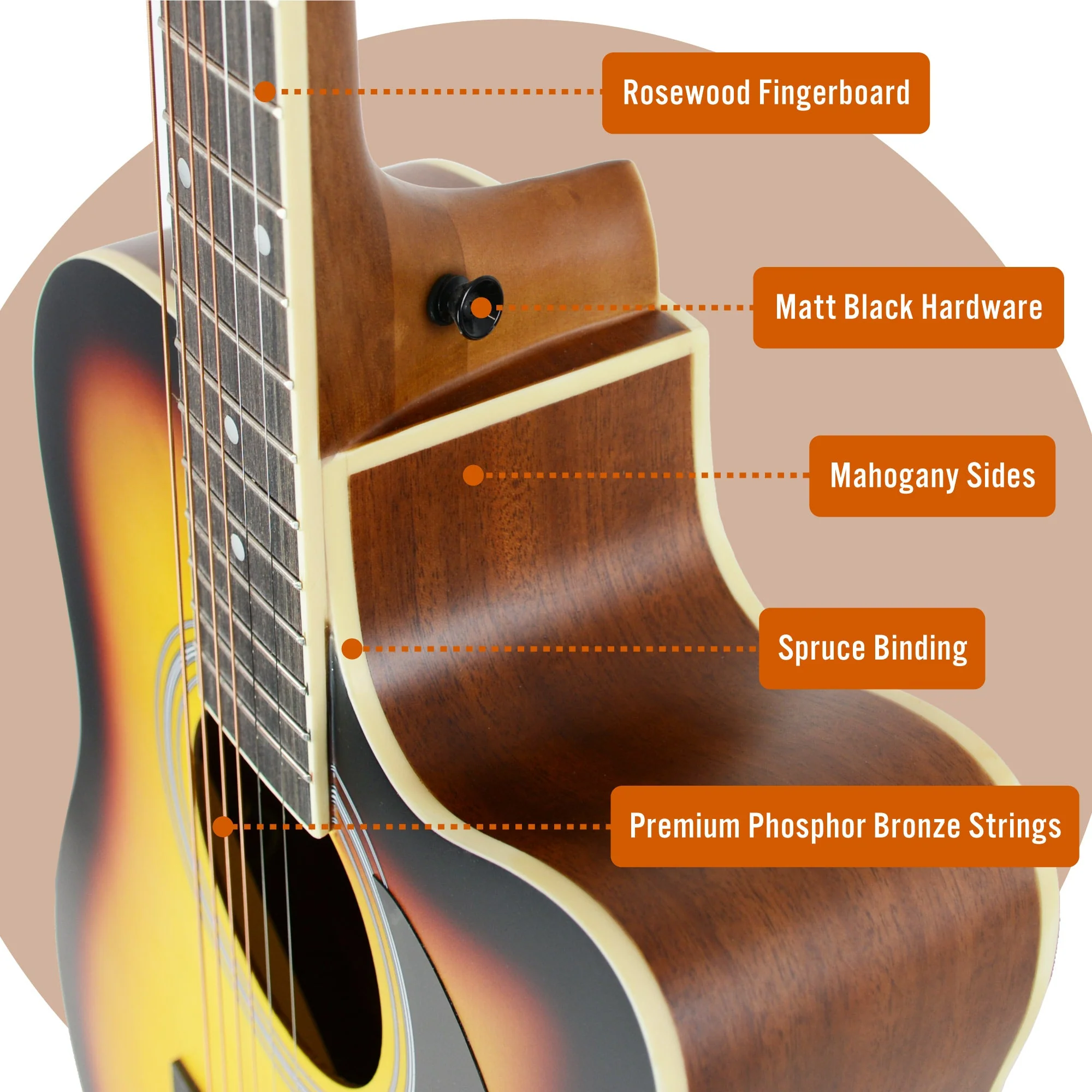 3rd Avenue MX Cutaway Acoustic Guitar Pack - Sunburst - Image 4