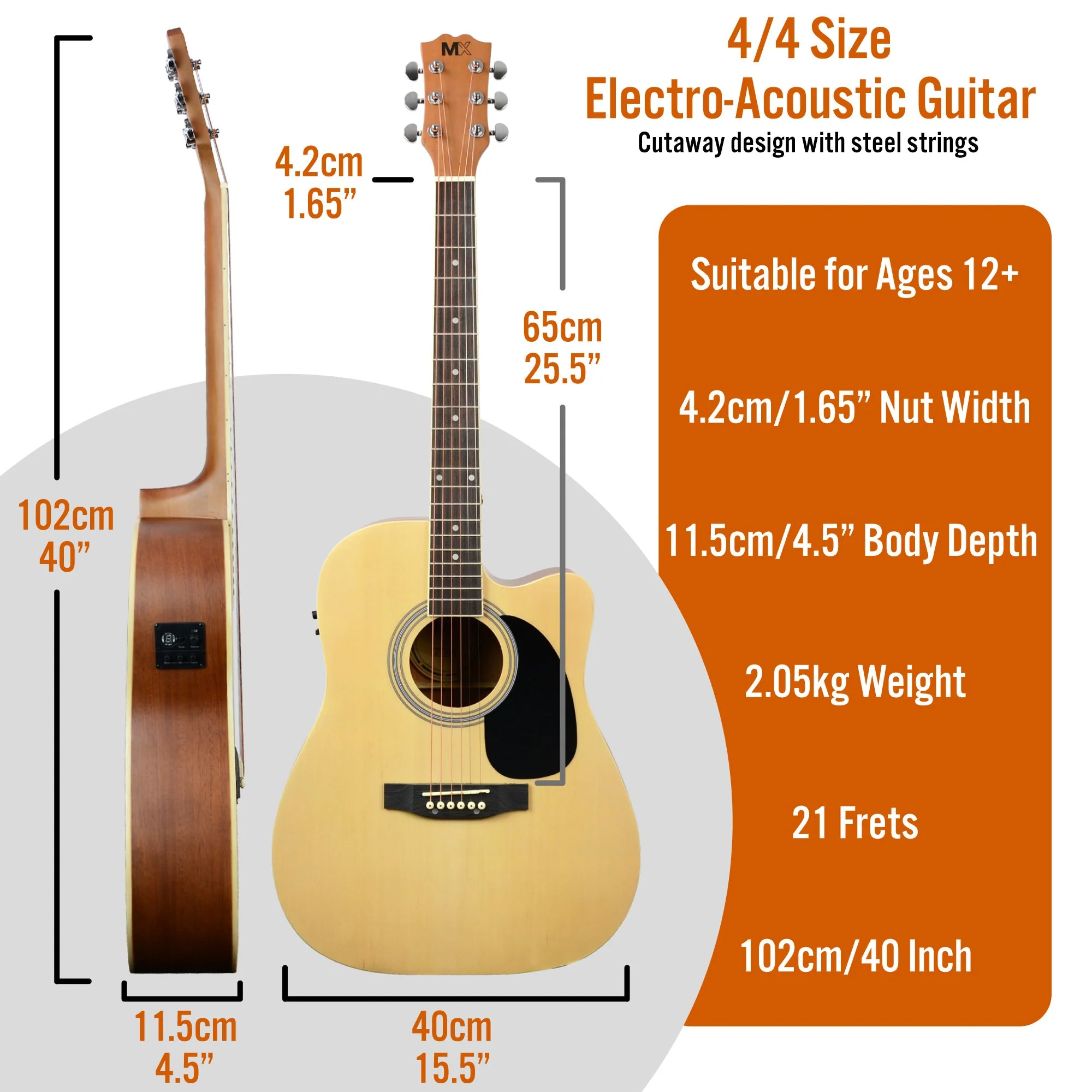 3rd Avenue MX Cutaway Electro Acoustic Guitar Pack - Natural - Image 2