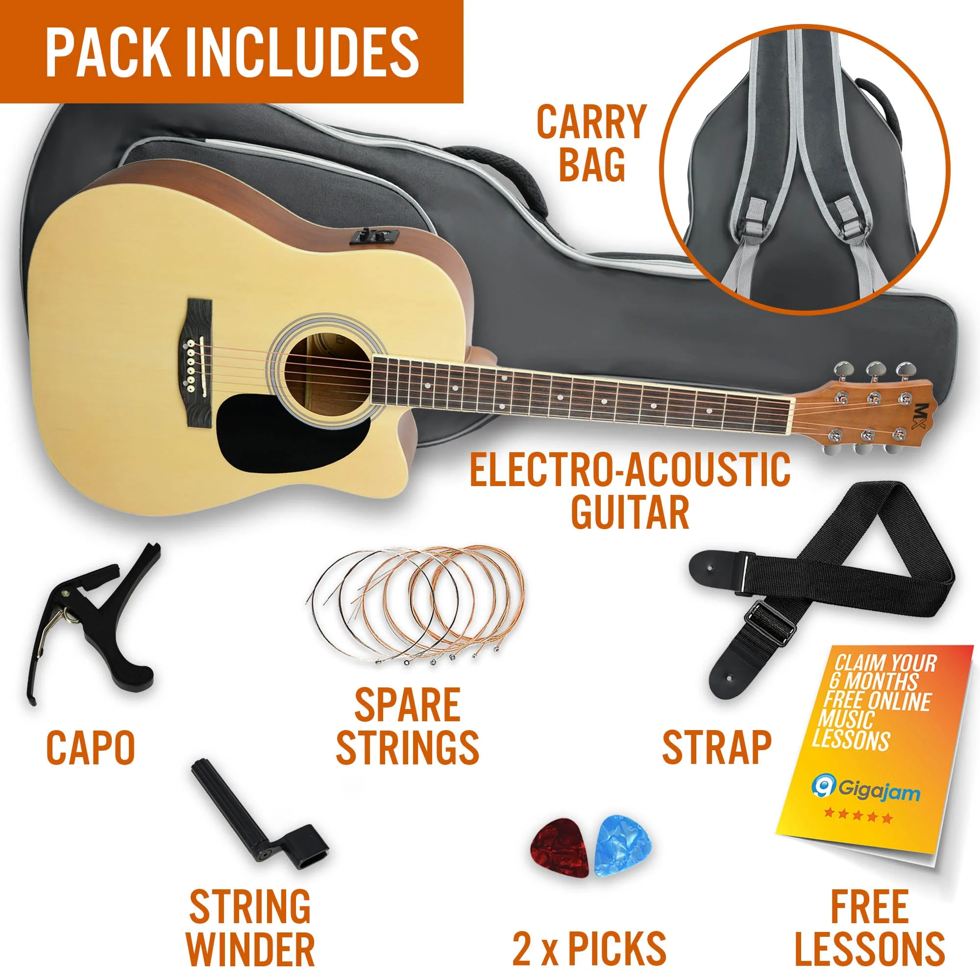 3rd Avenue MX Cutaway Electro Acoustic Guitar Pack - Natural - Image 3