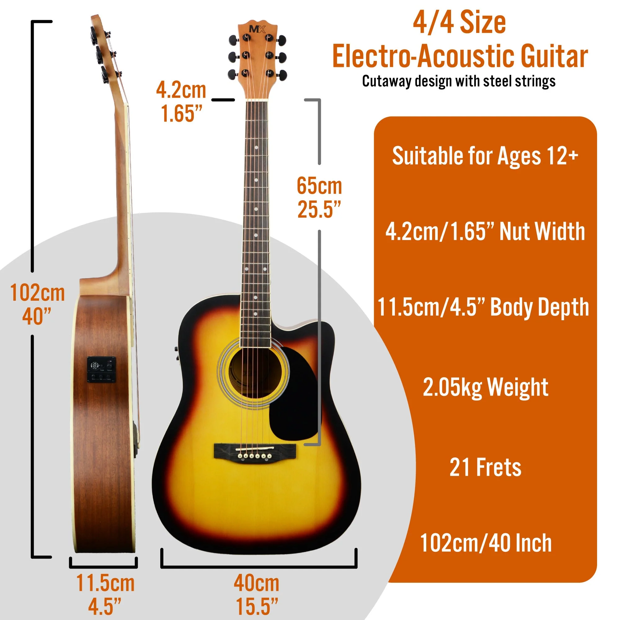3rd Avenue MX Cutaway Electro Acoustic Guitar Pack - Sunburst - Image 2