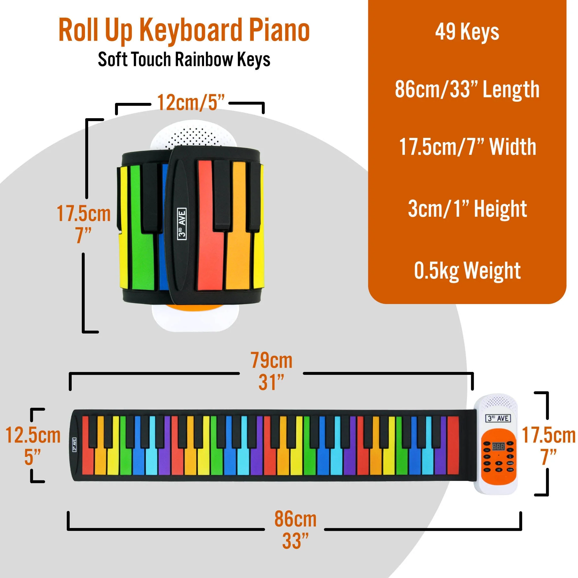 3rd Avenue Roll Up 49 Key Piano - Image 3