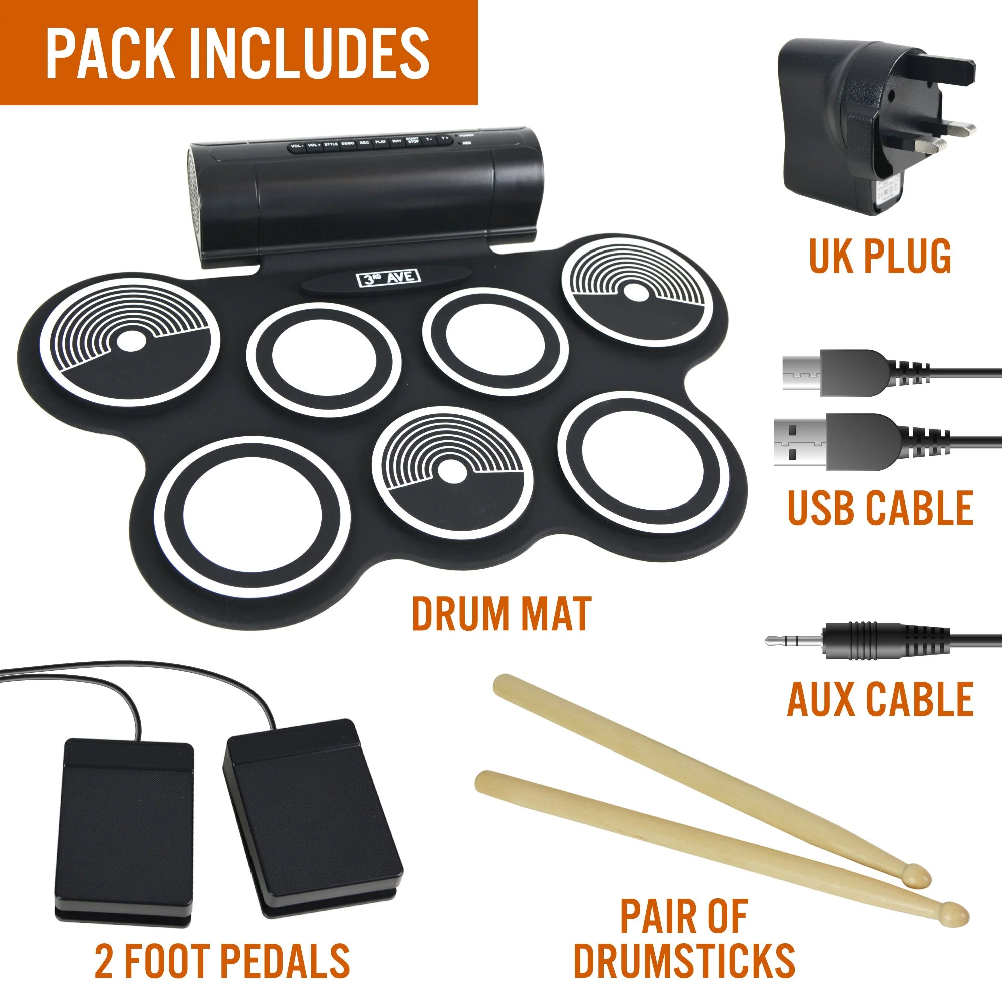 3rd Avenue Roll Up Electronic Drum Kit - Image 3