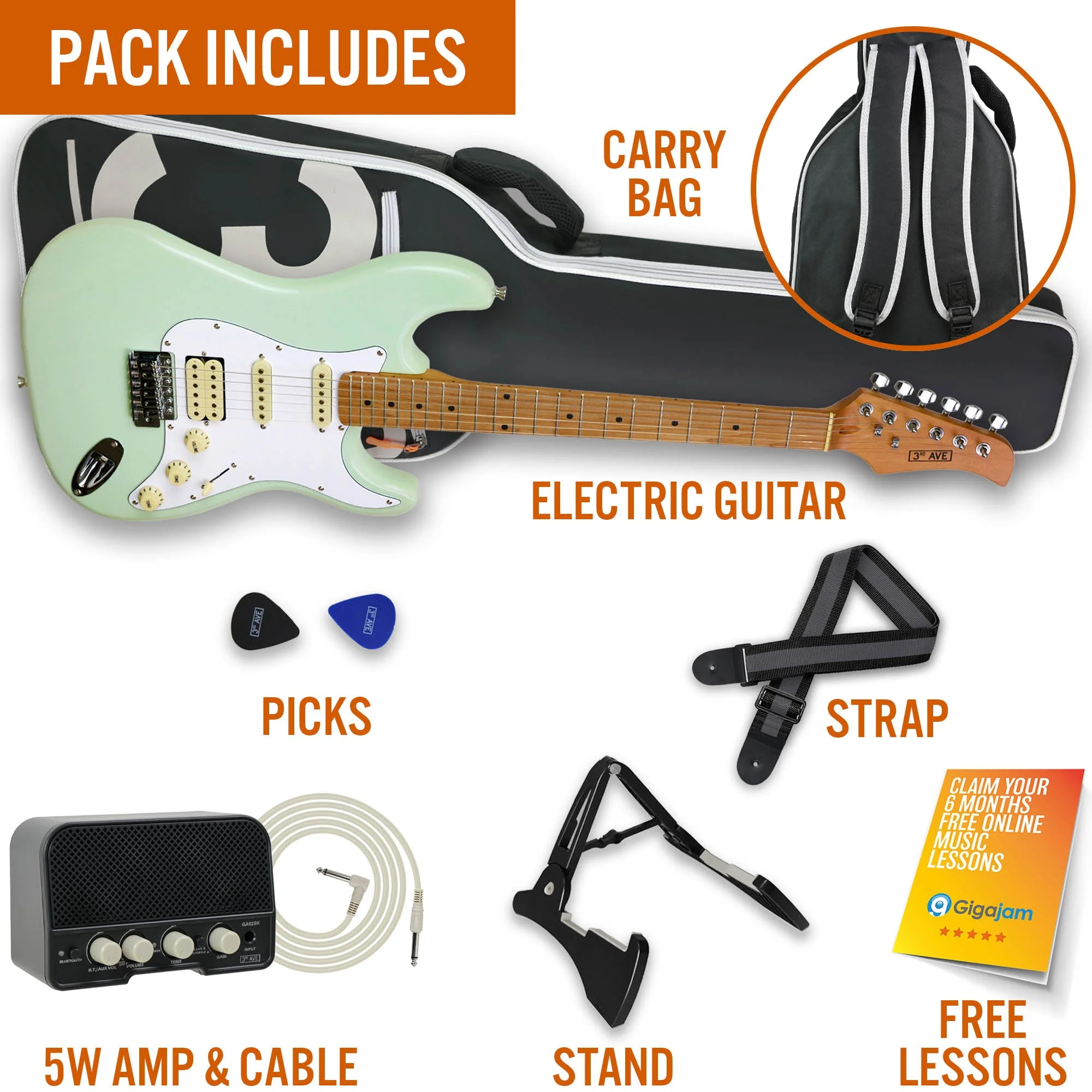 3rd Avenue Stateside Electric Guitar Pack - Liberty Green - Image 3