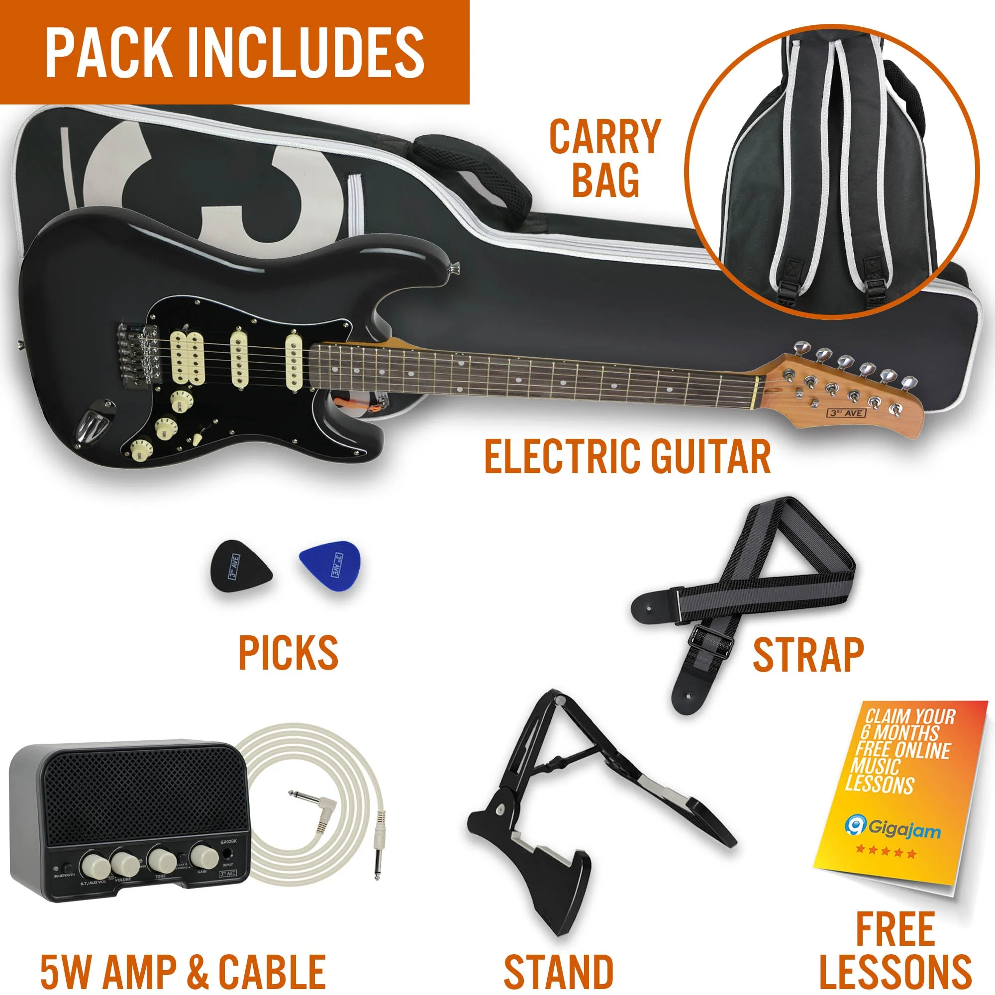 3rd Avenue Stateside Electric Guitar Pack - Rushmore Grey - Image 3
