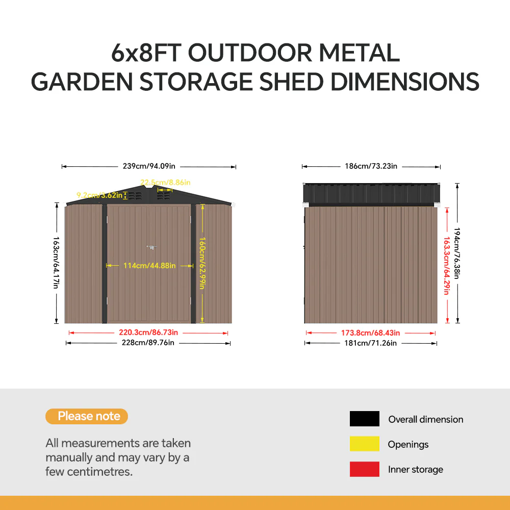 4*6FT / 6*8FT Metal Garden Storage Shed with Lockable Door - Image 9