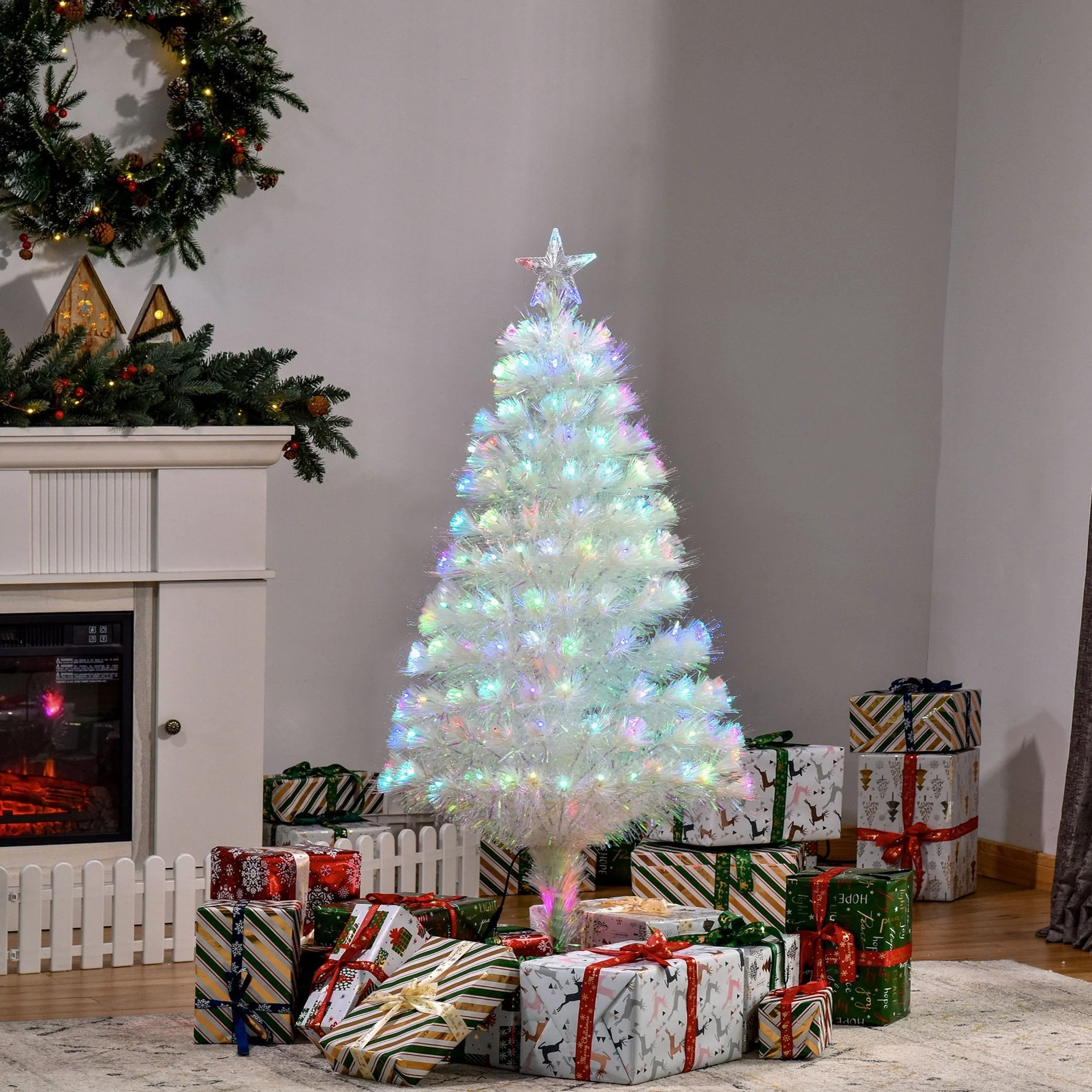 HOMCOM 4ft White Pre-Lit  Artificial Christmas Tree - Image 2