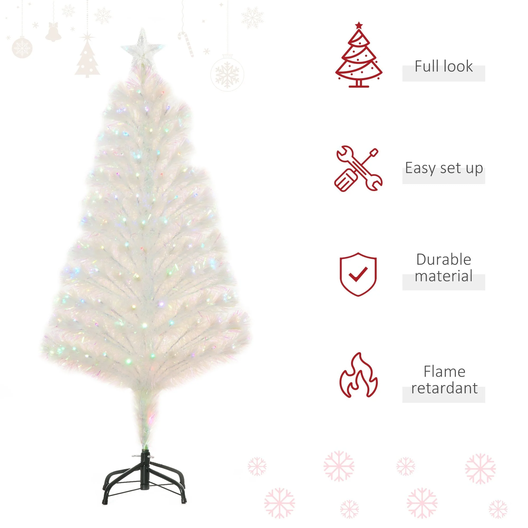 HOMCOM 4ft White Pre-Lit  Artificial Christmas Tree - Image 5