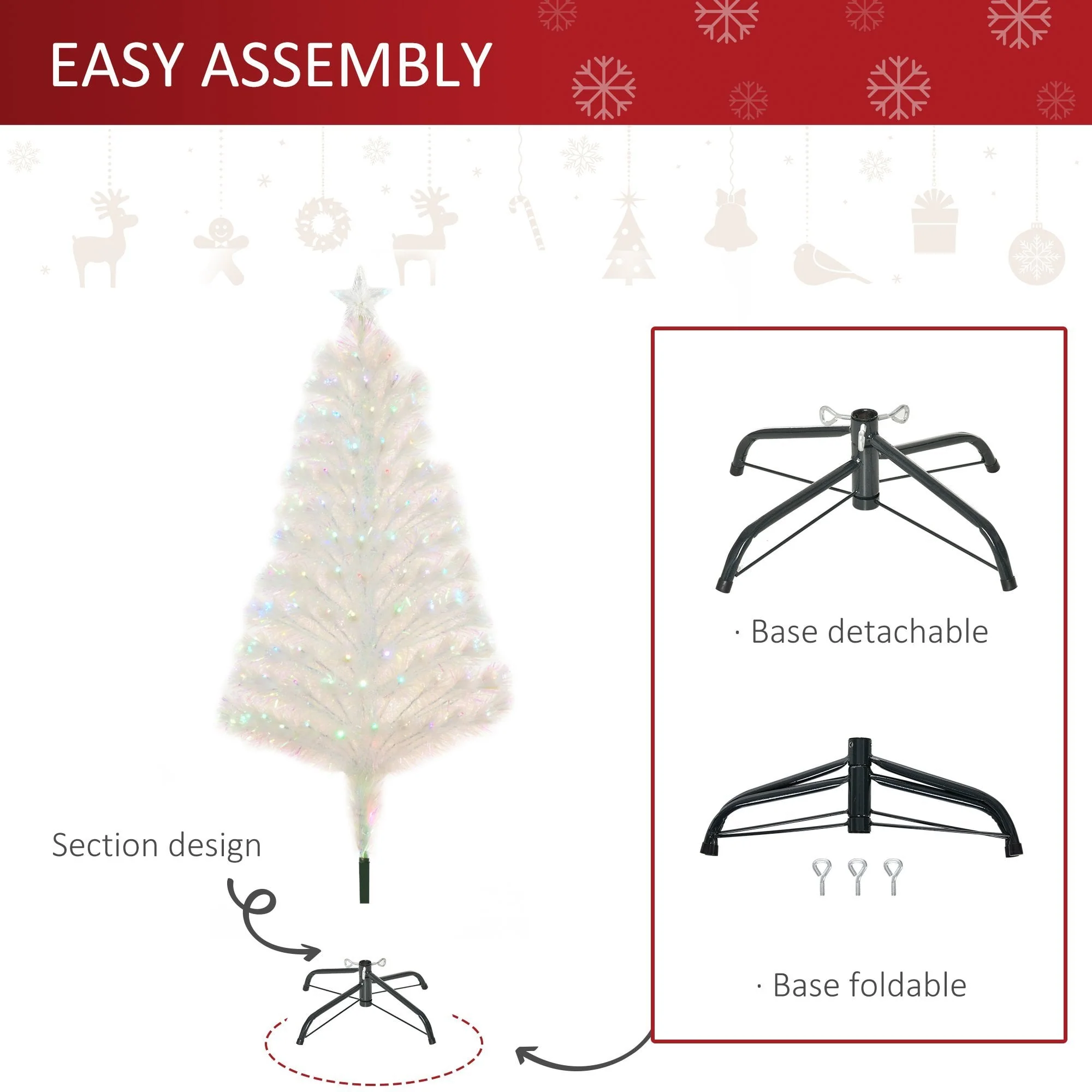 HOMCOM 4ft White Pre-Lit  Artificial Christmas Tree - Image 7