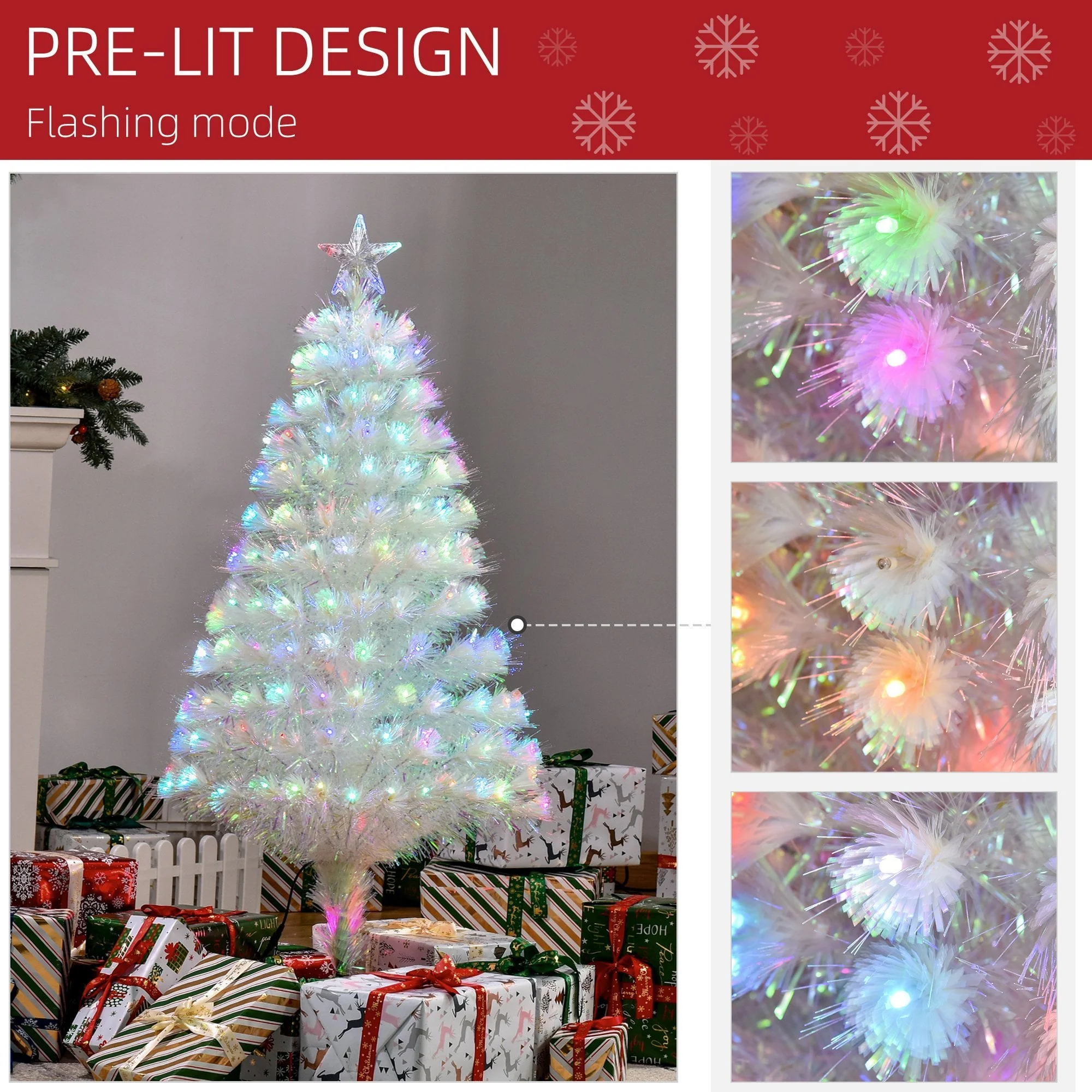 HOMCOM 4ft White Pre-Lit  Artificial Christmas Tree - Image 9