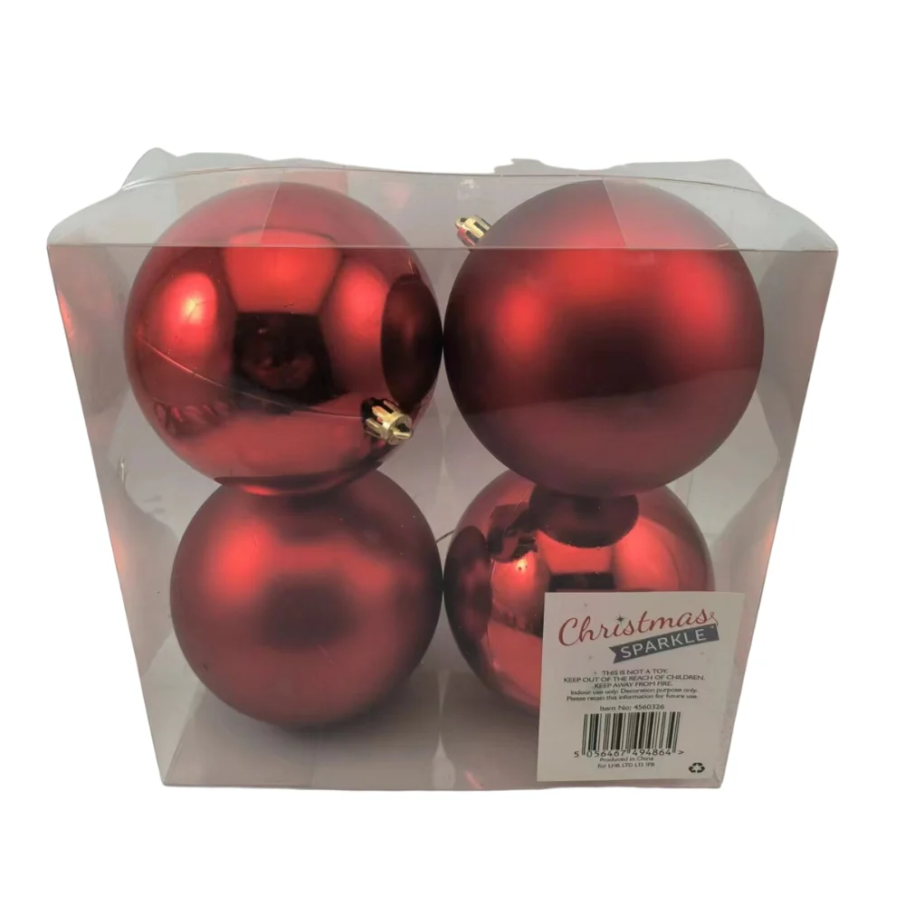 Red Christmas Sparkle Pack of 4 Shatterproof 10cm Baubles - 2 x Matt, 2 x Shiny - Image 2