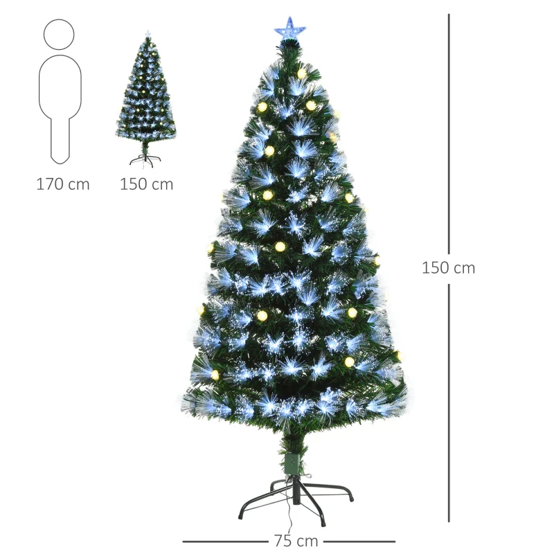 HOMCOM Fibre Optic Christmas Tree with Star Topper 5ft - Image 3