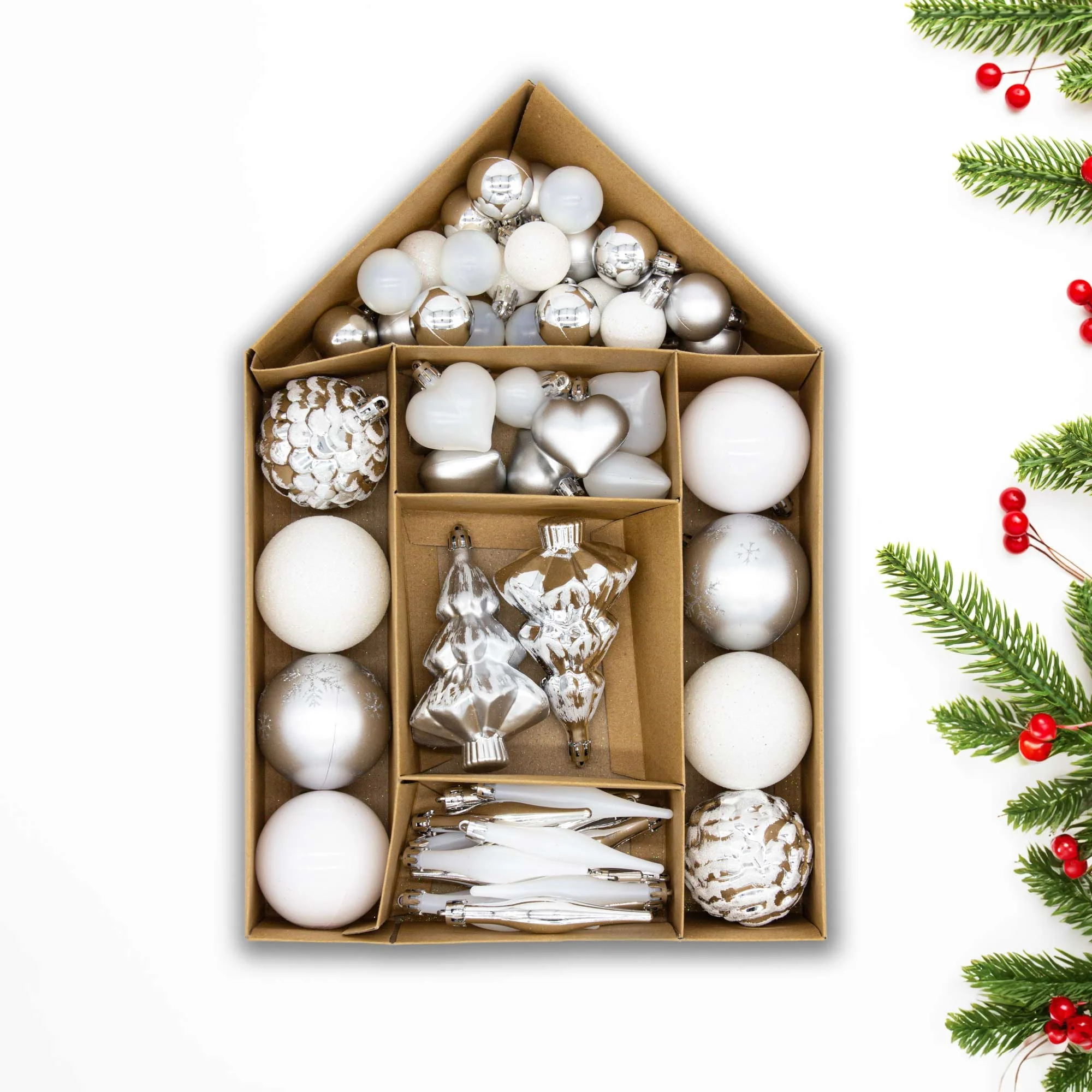 Christmas Sparkle Bauble Box of 56 pieces - Silver - Image 2