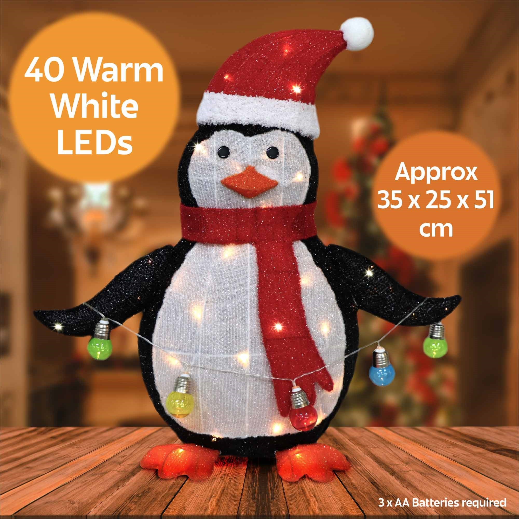 Christmas Sparkle Glitter Penguin with 40 Warm White Lights - Image 2