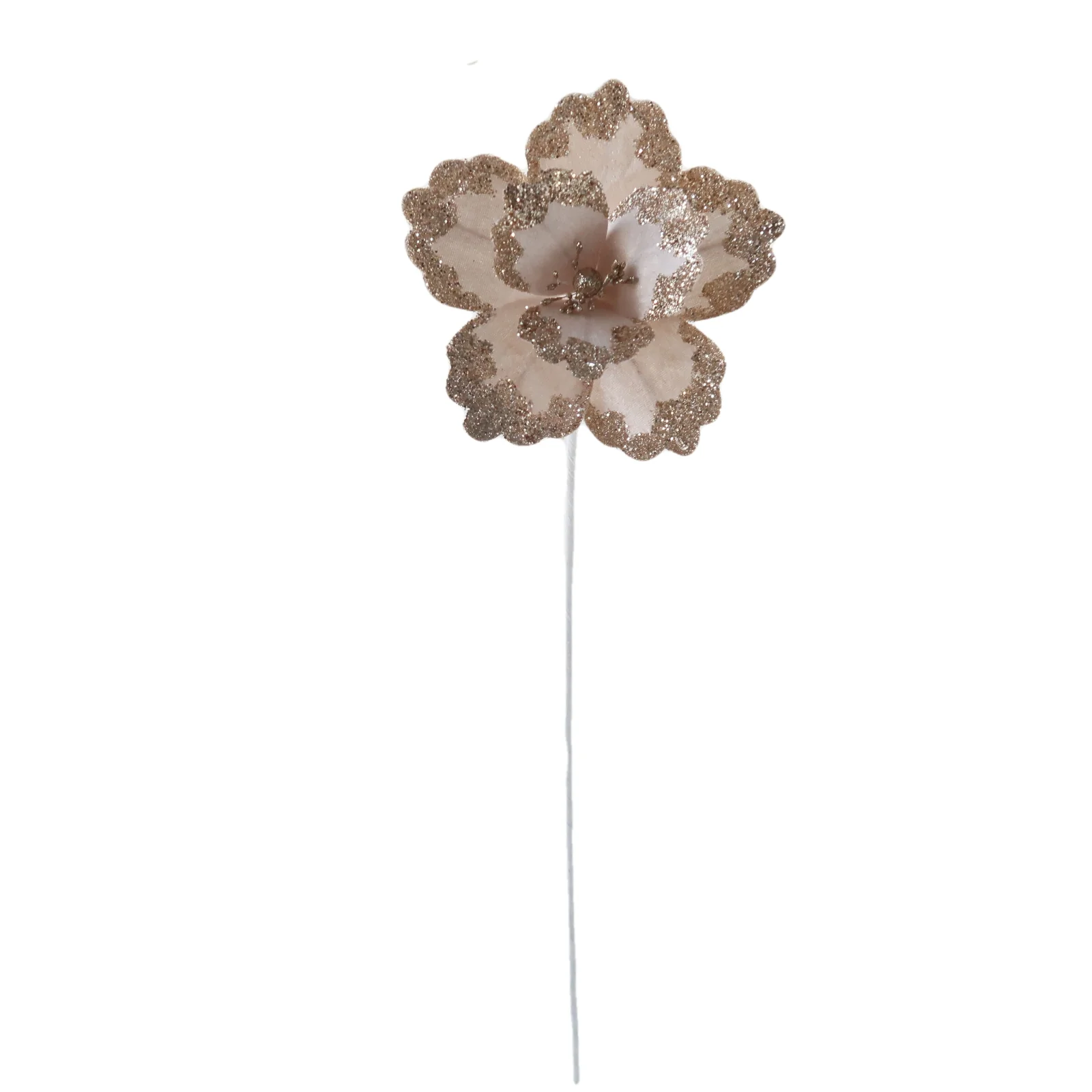 Christmas Sparkle Glitter Flower Stem Decoration 18cm - Champagne - Image 2