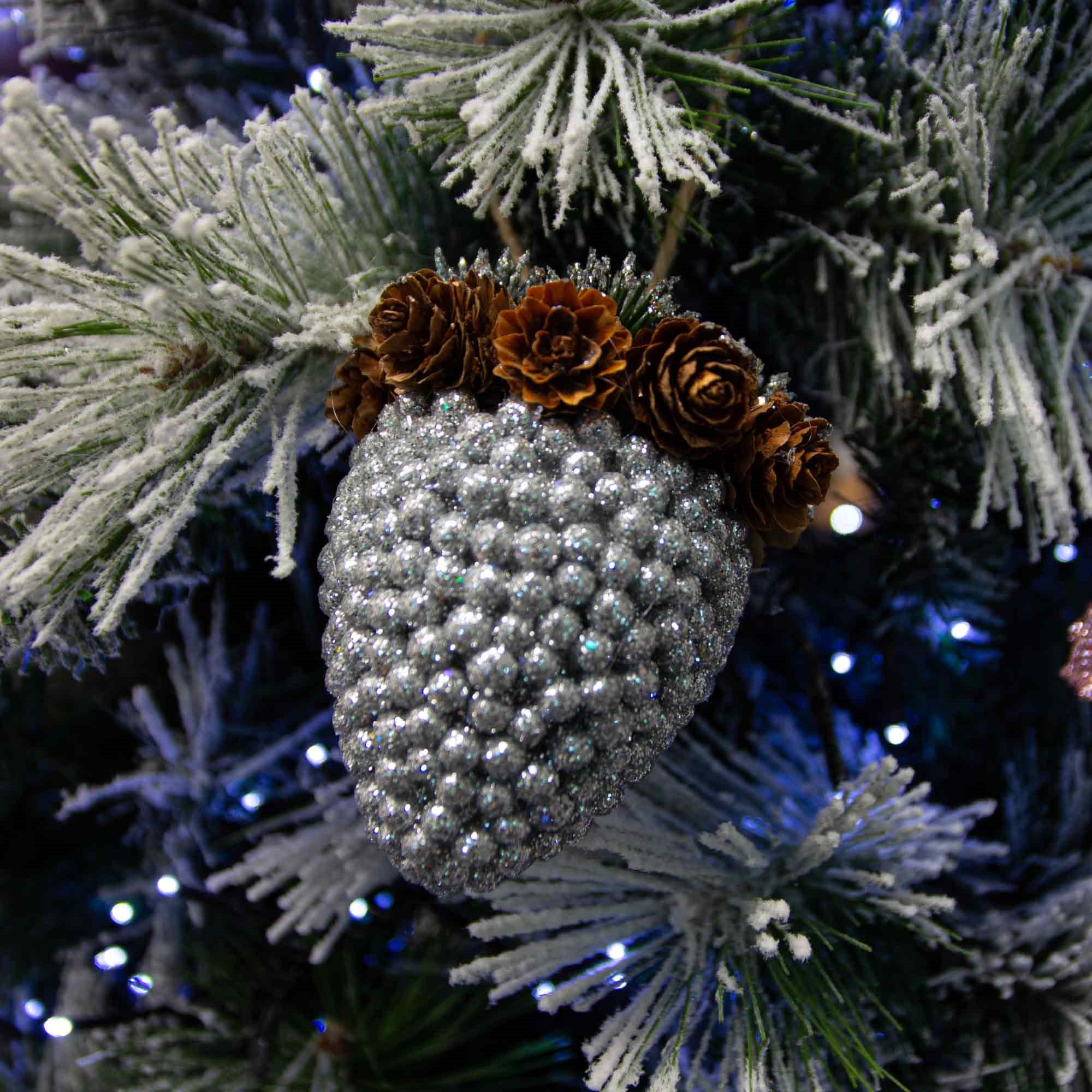 Christmas Sparkle Glitter Acorn Hanging Decoration 11cm - Silver - Image 2