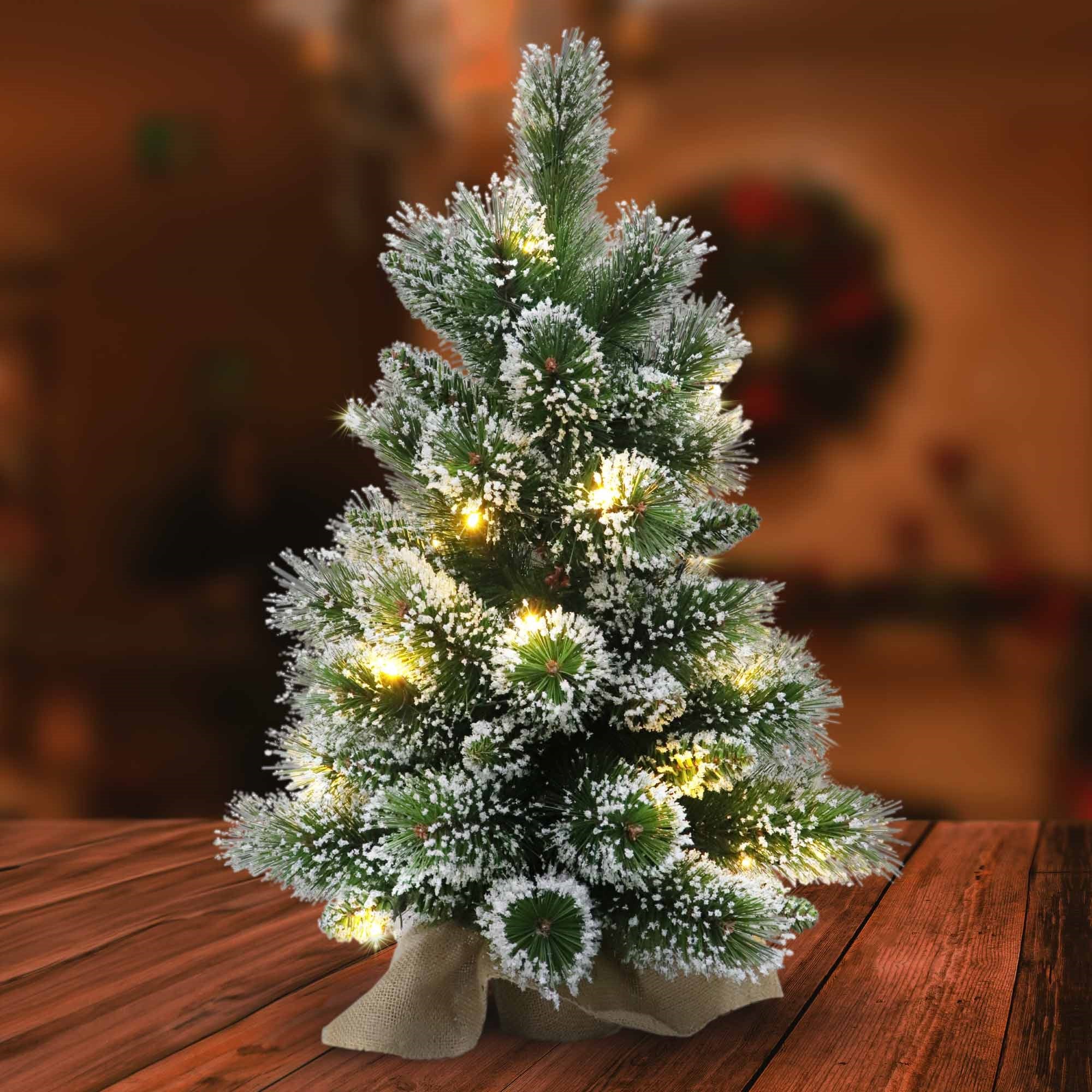 Christmas Sparkle Pre Lit Winter Berry Frosted Table Tree 2ft in Hession Bag - Image 2