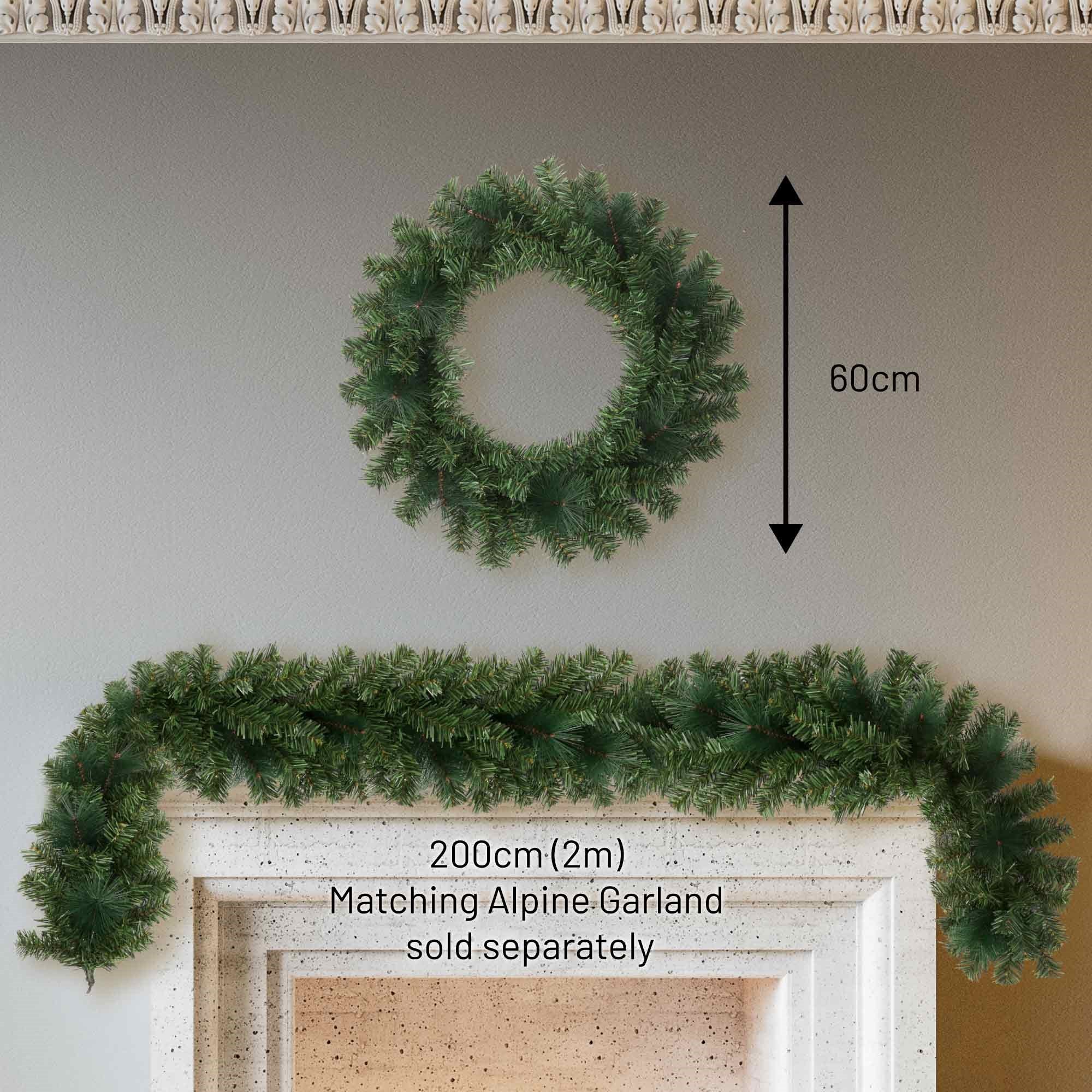 Christmas Sparkle Alpine Christmas Wreath 60cm - Green - Image 3