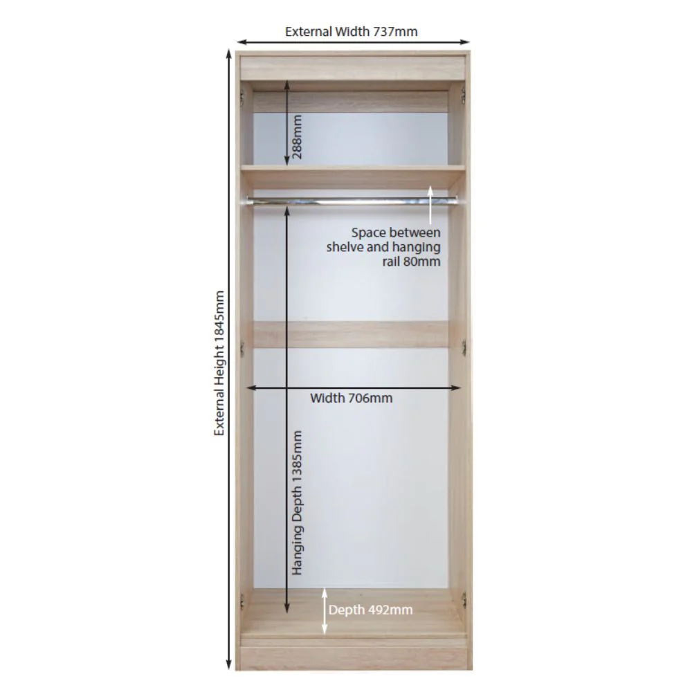 Sofia Ready Assembled Wardrobe with 2 Doors - Bardolino Oak - Image 3