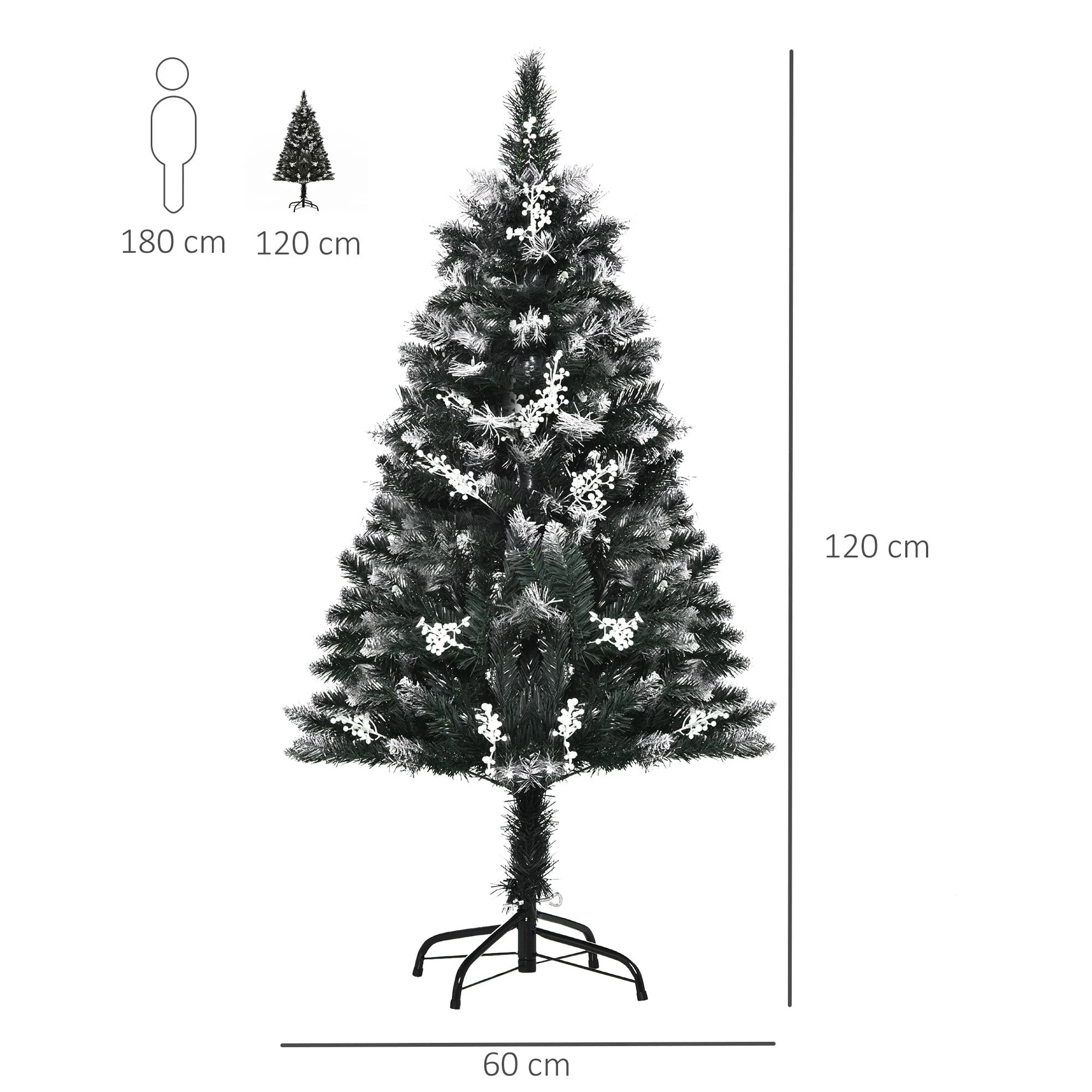 Dark Green 4ft Artificial Snow Dipped Christmas Tree Xmas Pencil Tree Holiday Home Indoor Decoration With Foldable Feet White Berries - Image 3