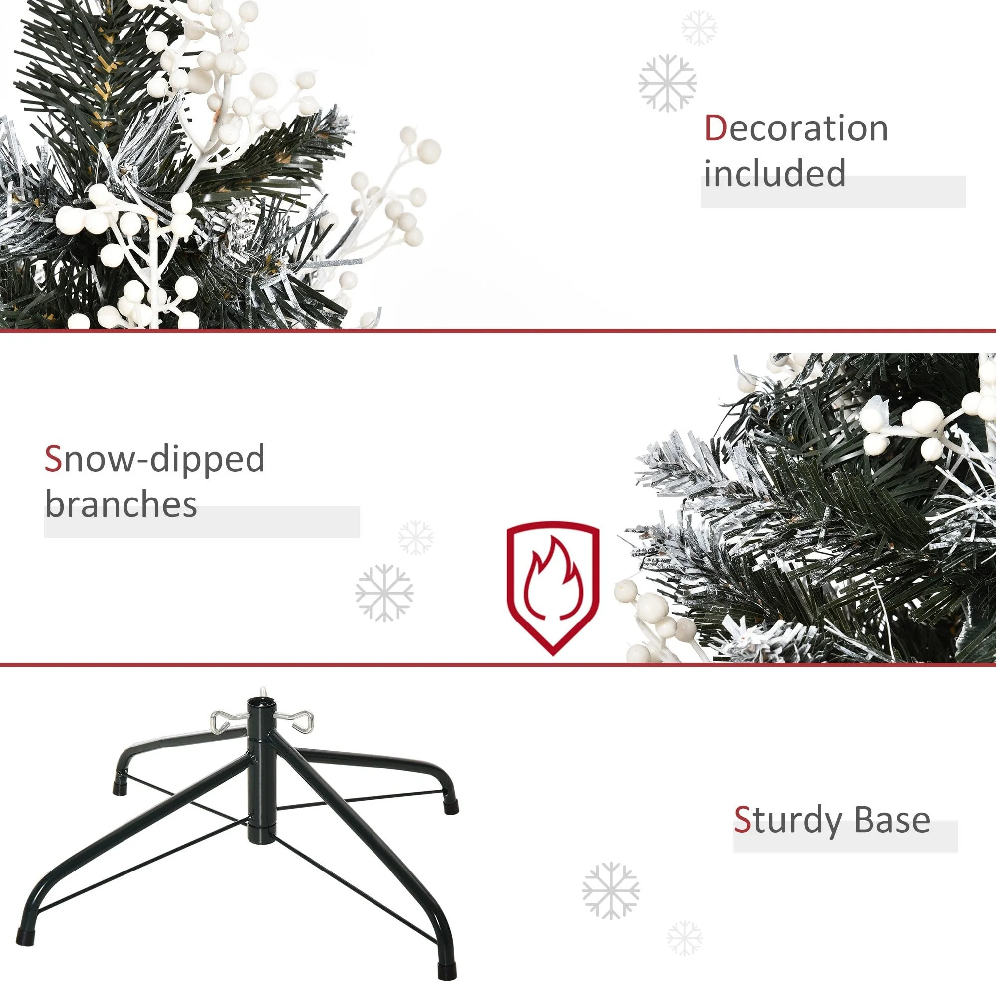 Dark Green 4ft Artificial Snow Dipped Christmas Tree Xmas Pencil Tree Holiday Home Indoor Decoration With Foldable Feet White Berries - Image 7