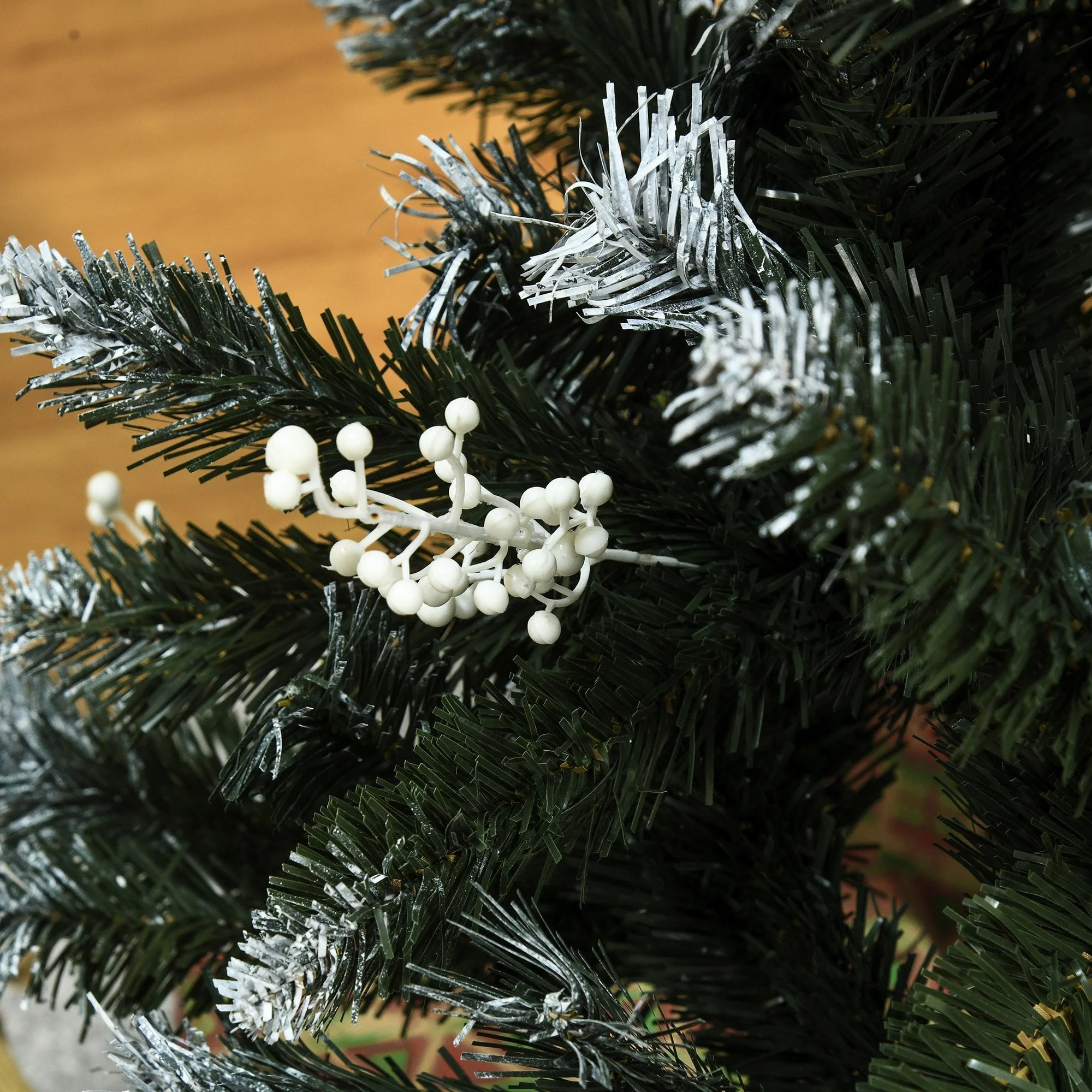 Dark Green 4ft Artificial Snow Dipped Christmas Tree Xmas Pencil Tree Holiday Home Indoor Decoration With Foldable Feet White Berries - Image 8