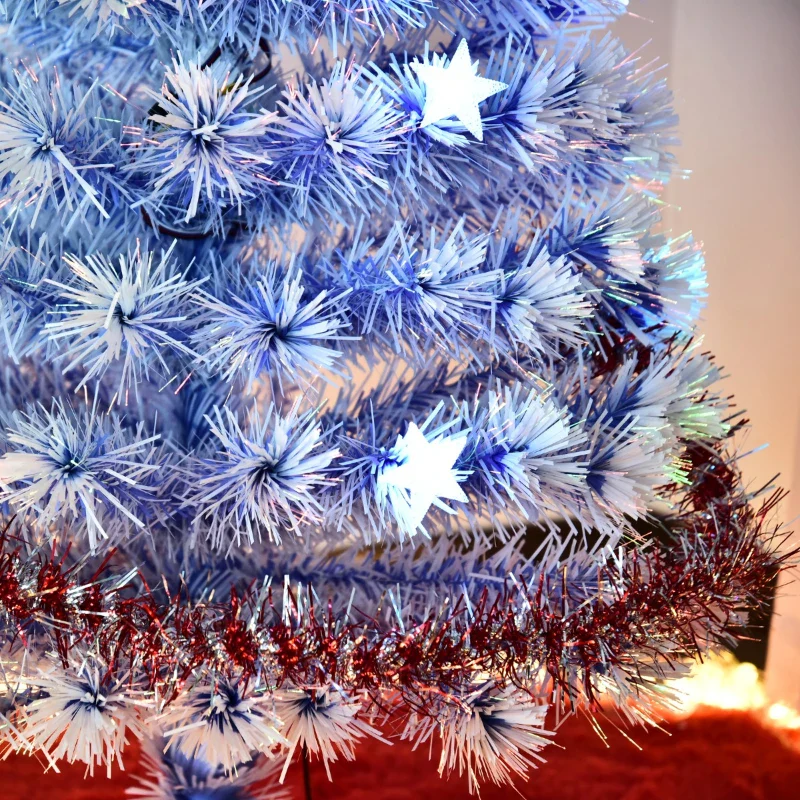 HOMCOM Artificial Fibre Optic Christmas Tree with Star Topper 6ft - White - Image 9