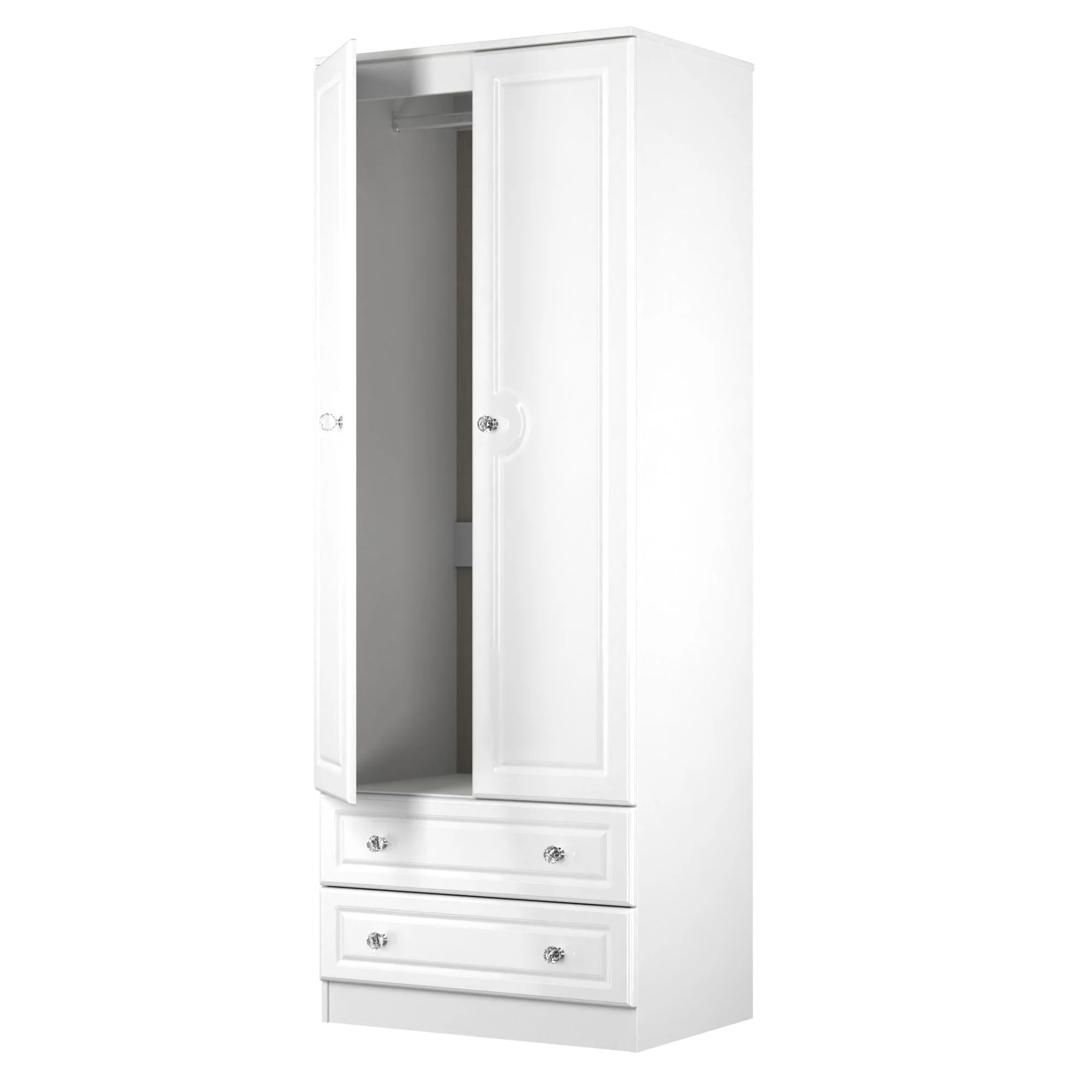 Lisbon Ready Assembled Wardrobe With 2 Doors And 2 Drawers - White Gloss & White - Image 3