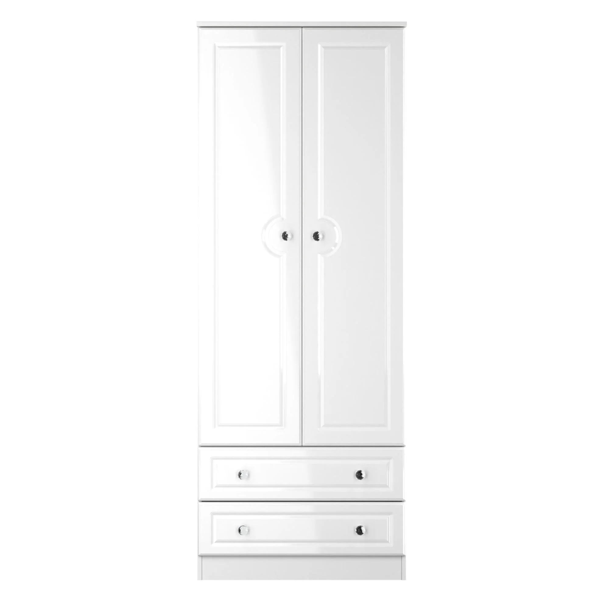 Lisbon Ready Assembled Wardrobe With 2 Doors And 2 Drawers - White Gloss & White - Image 4