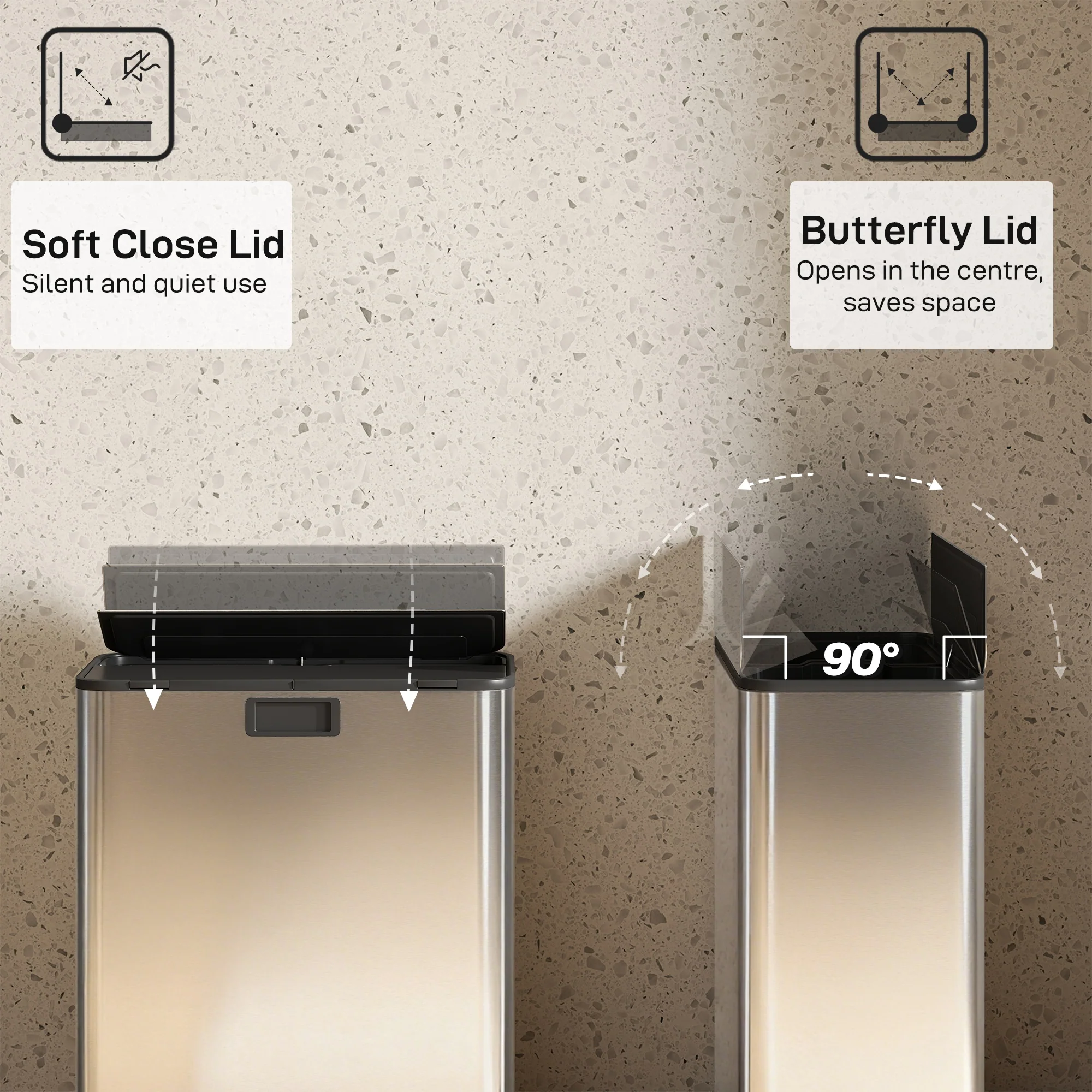 56L Dual Kitchen Bin With Removable Inner Buckets For Recycling And Waste - Image 4