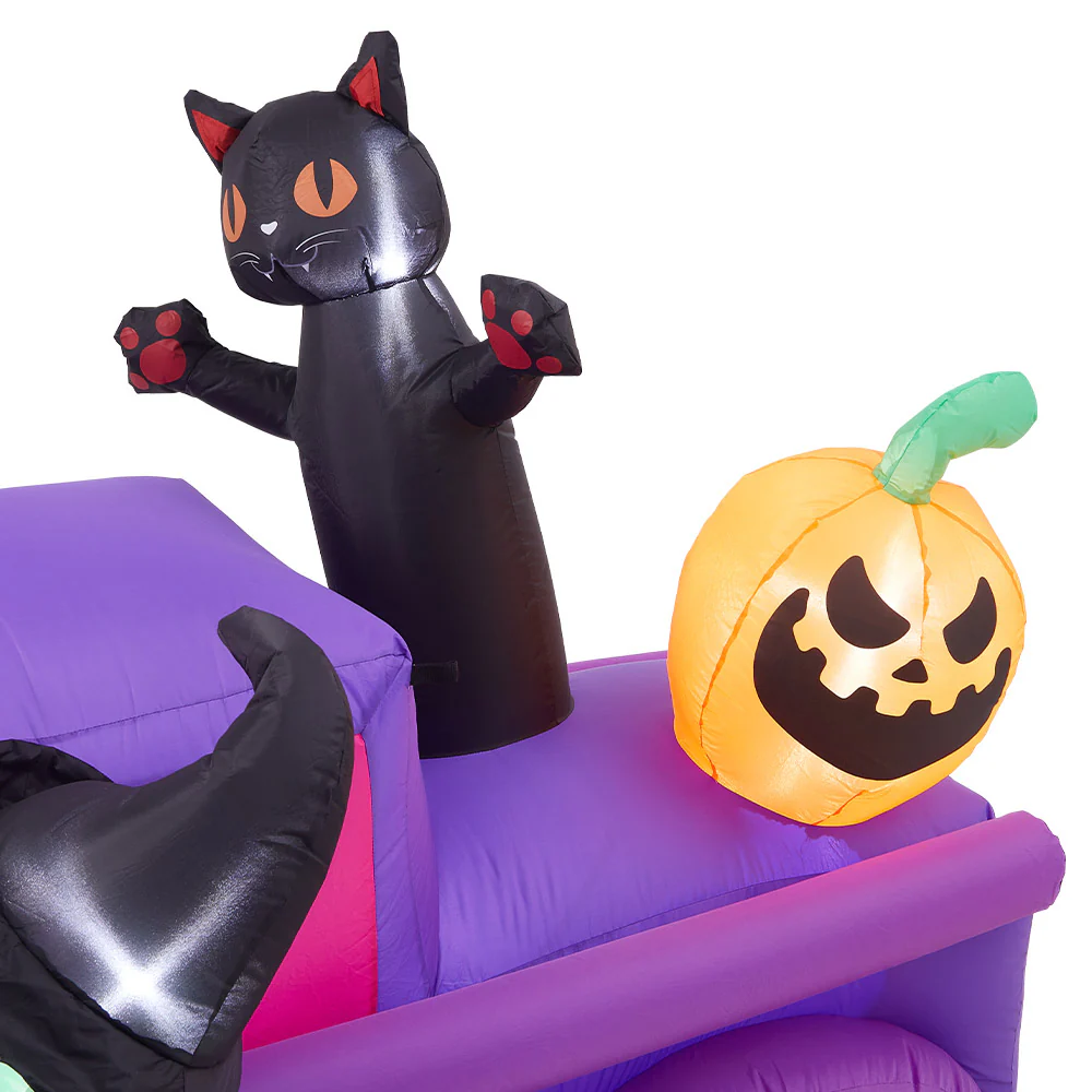 5ft Halloween Witch Driving A Car With Horror Frankenstein, Black Cat And Jack-o'-lantern Inflatable With Build-In LED - Image 4