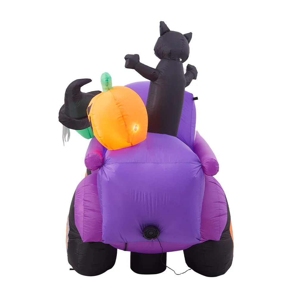 5ft Halloween Witch Driving A Car With Horror Frankenstein, Black Cat And Jack-o'-lantern Inflatable With Build-In LED - Image 5