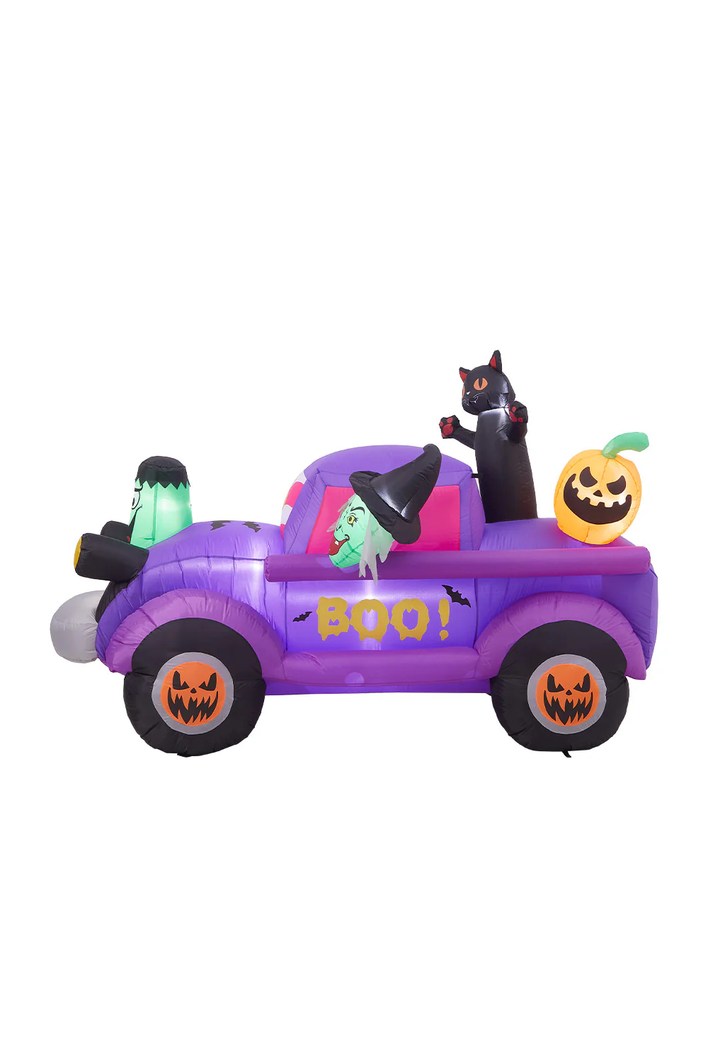 5ft Halloween Witch Driving A Car With Horror Frankenstein, Black Cat And Jack-o'-lantern Inflatable With Build-In LED - Image 7