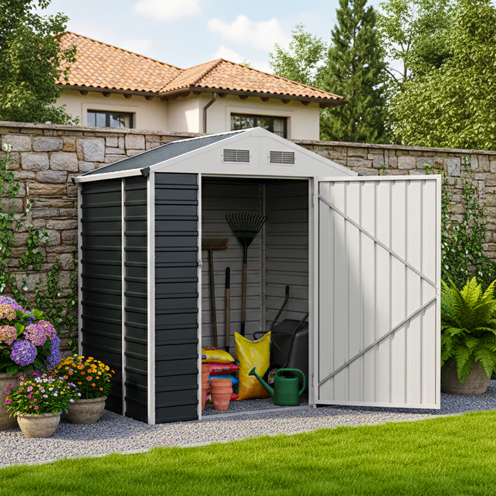 6*4FT/6*8FT Metal Apex Roof Garden Tool Storage Shed - Image 2