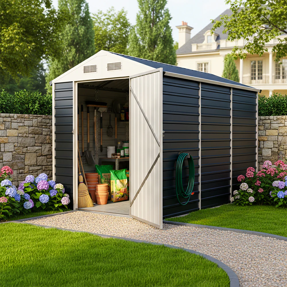 6*4FT/6*8FT Metal Apex Roof Garden Tool Storage Shed - Image 3