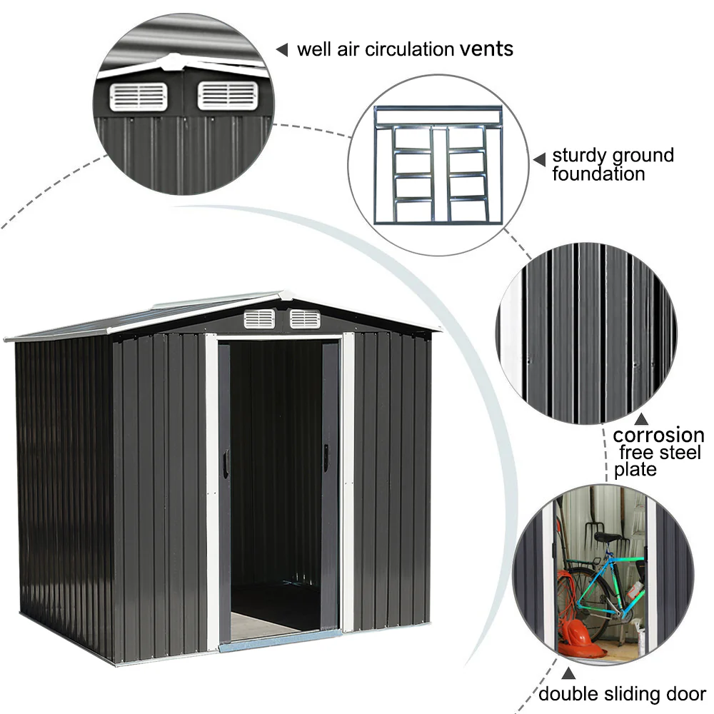 6*8 FT/8*8FT/10*8FT/12*10FT Metal Apex Roof Garden Tool Storage Shed - Image 5