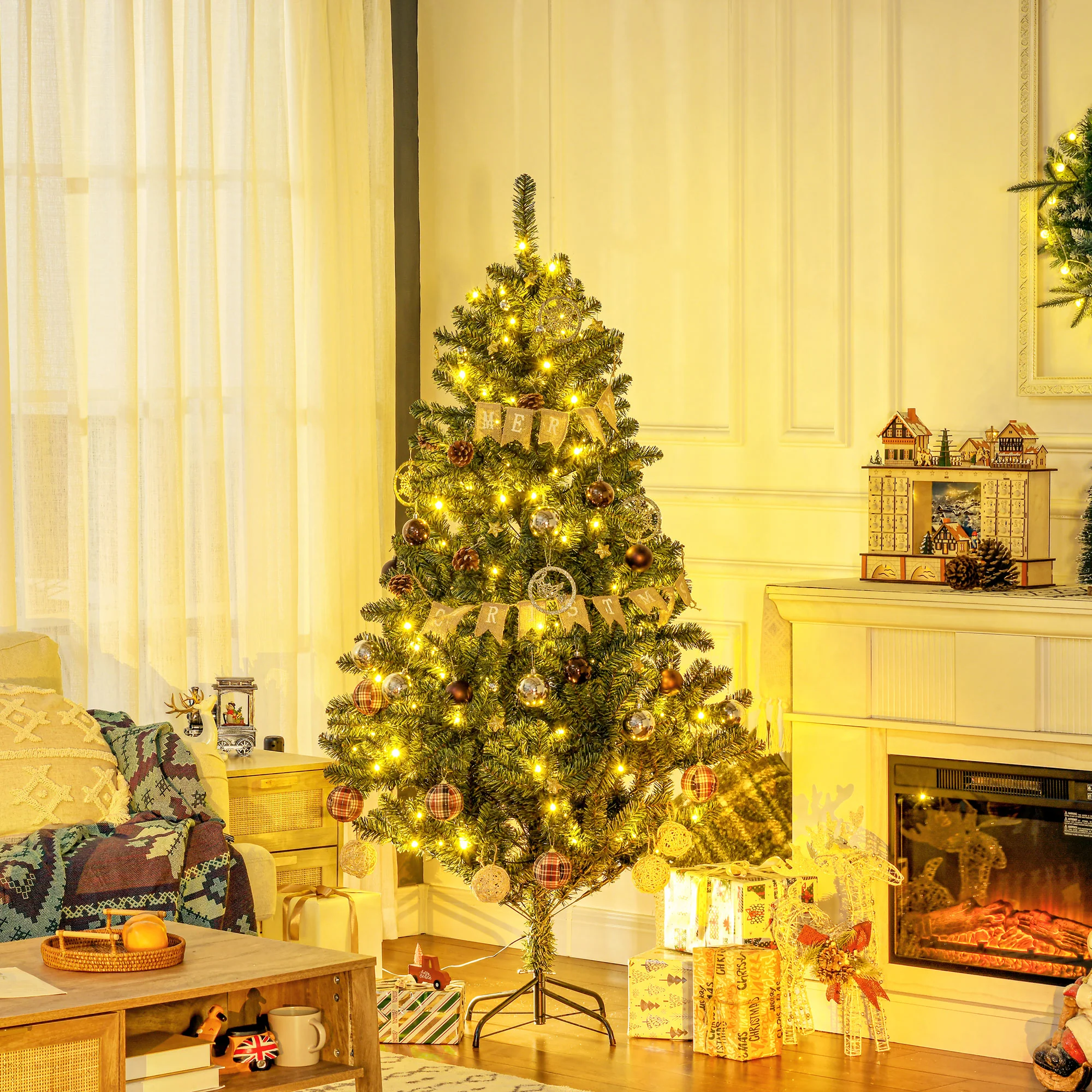 6' Artificial Prelit Christmas Trees Holiday Décor with Warm White LED Lights - Image 2