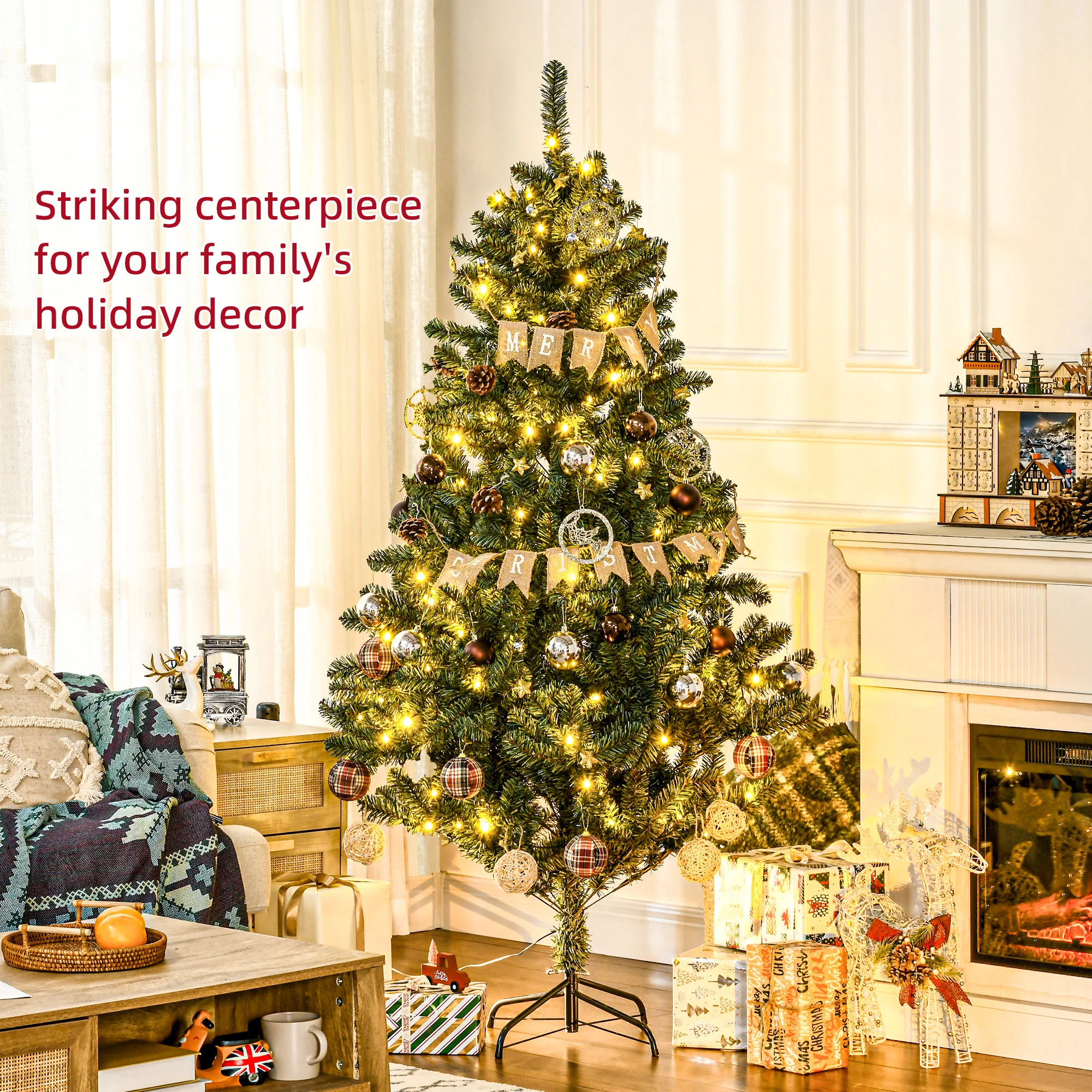 6' Artificial Prelit Christmas Trees Holiday Décor with Warm White LED Lights - Image 4