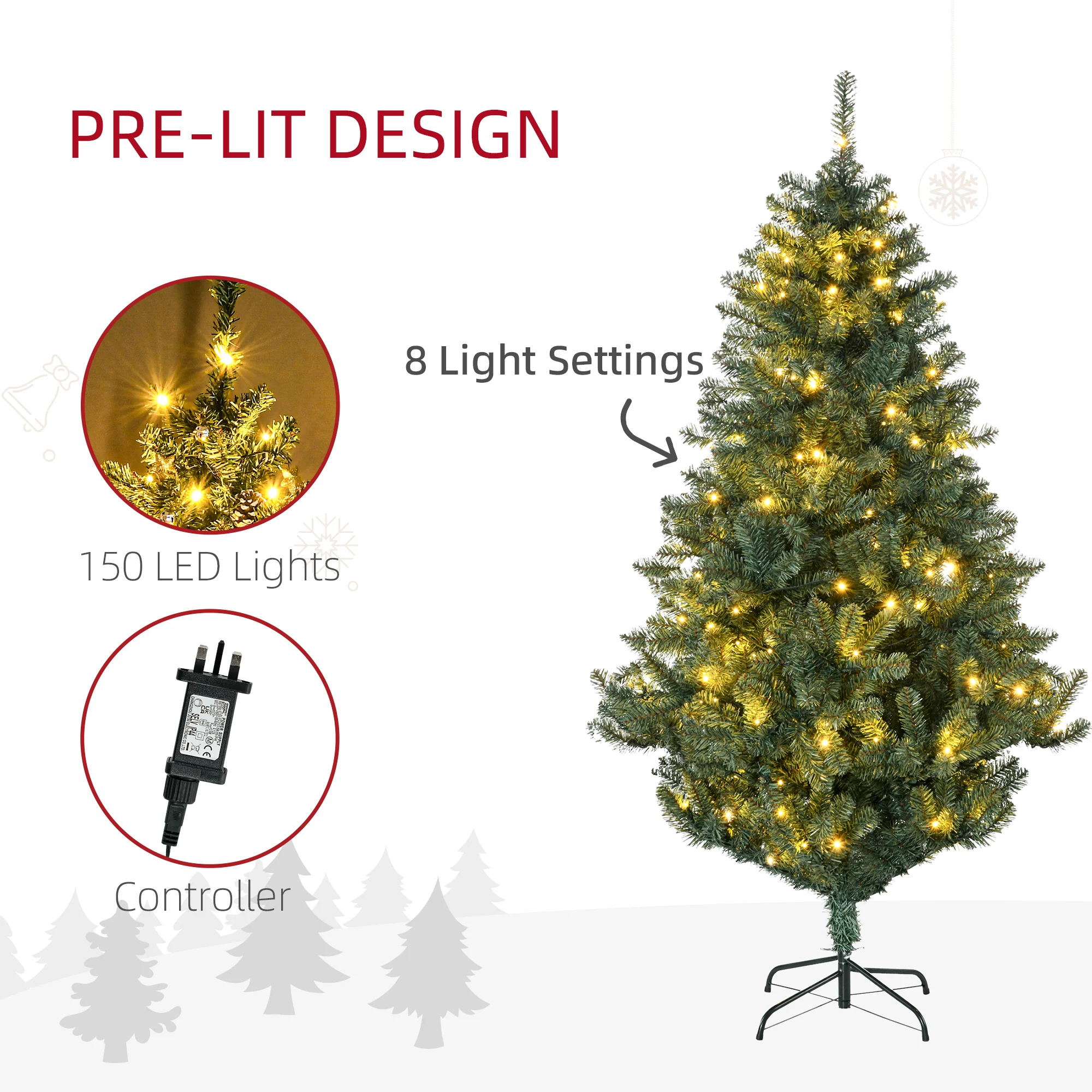 6' Artificial Prelit Christmas Trees Holiday Décor with Warm White LED Lights - Image 5