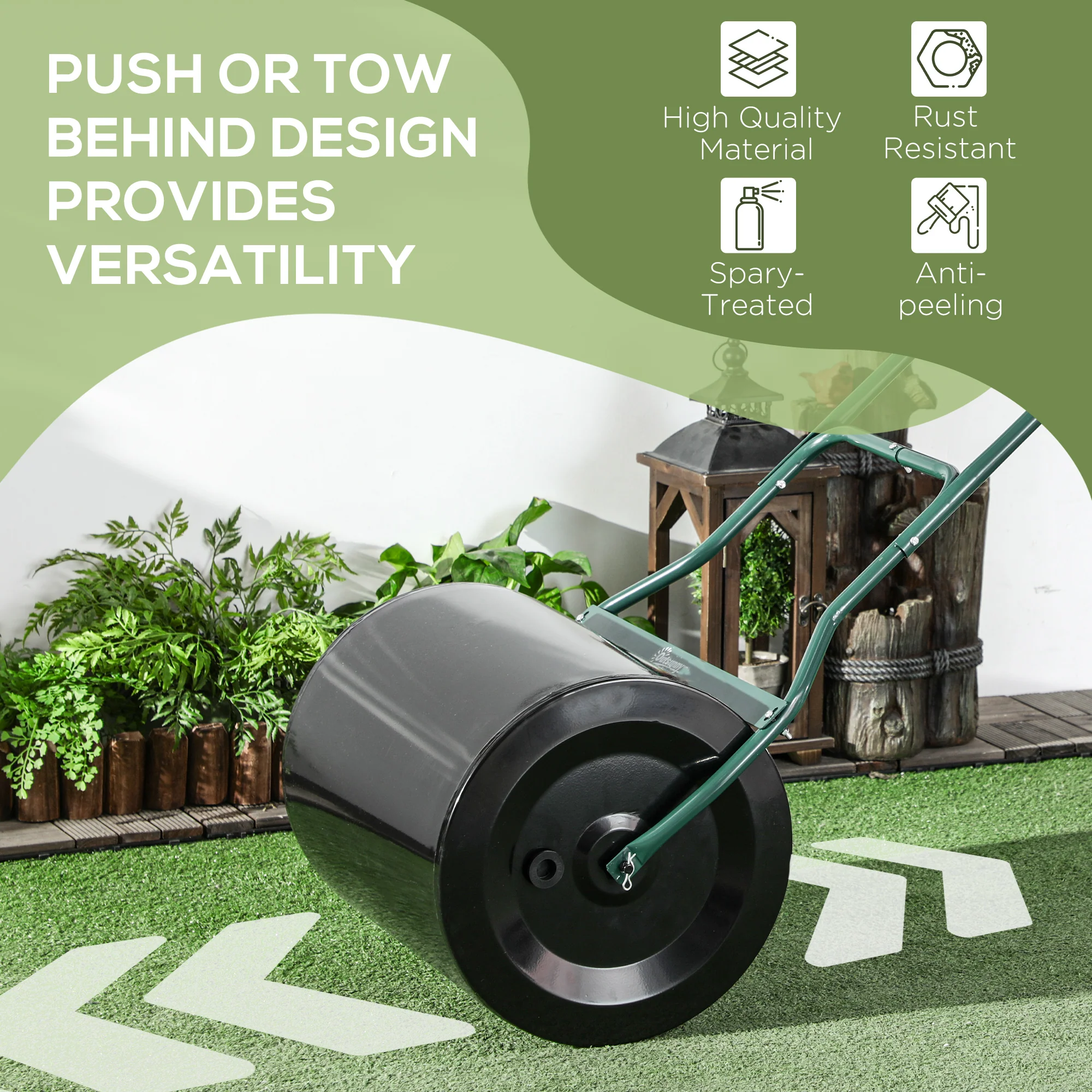 60L Steel Garden Roller Push Pull w/ Fillable Cylinder Water Rolling Drum - Image 3