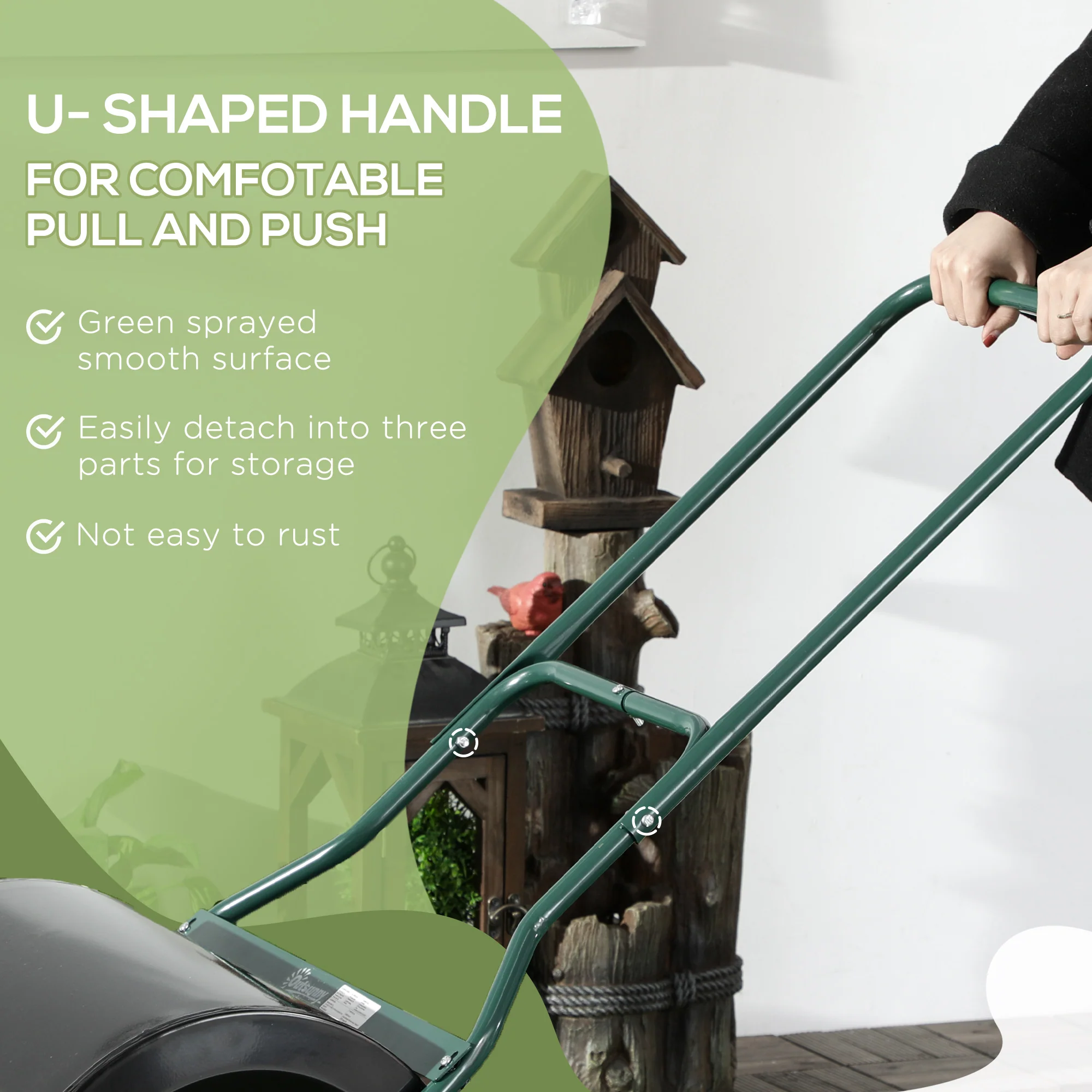 60L Steel Garden Roller Push Pull w/ Fillable Cylinder Water Rolling Drum - Image 5
