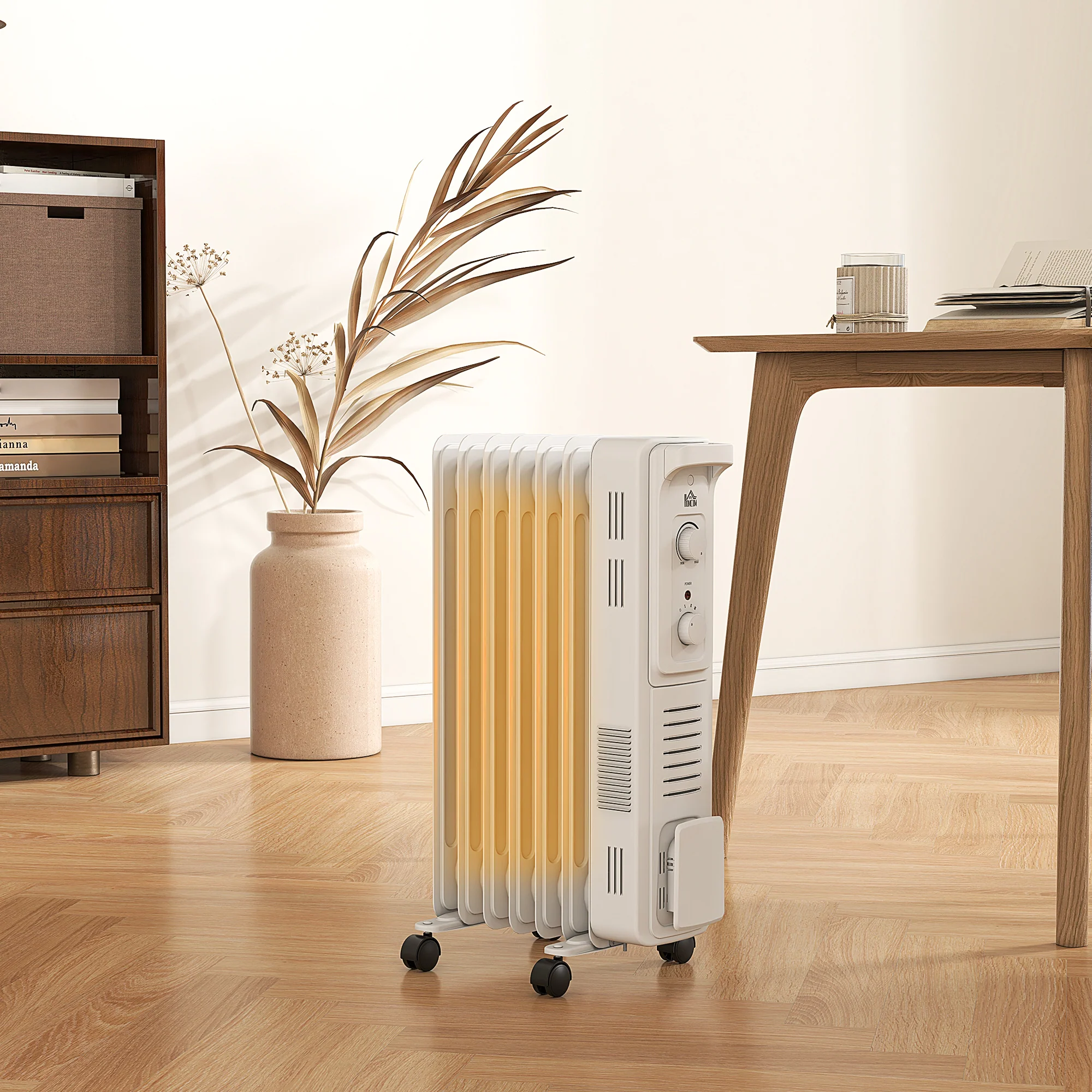7 Fin Portable Oil Filled Radiator, Electric Heater With Safety Cut Off, White - Image 2