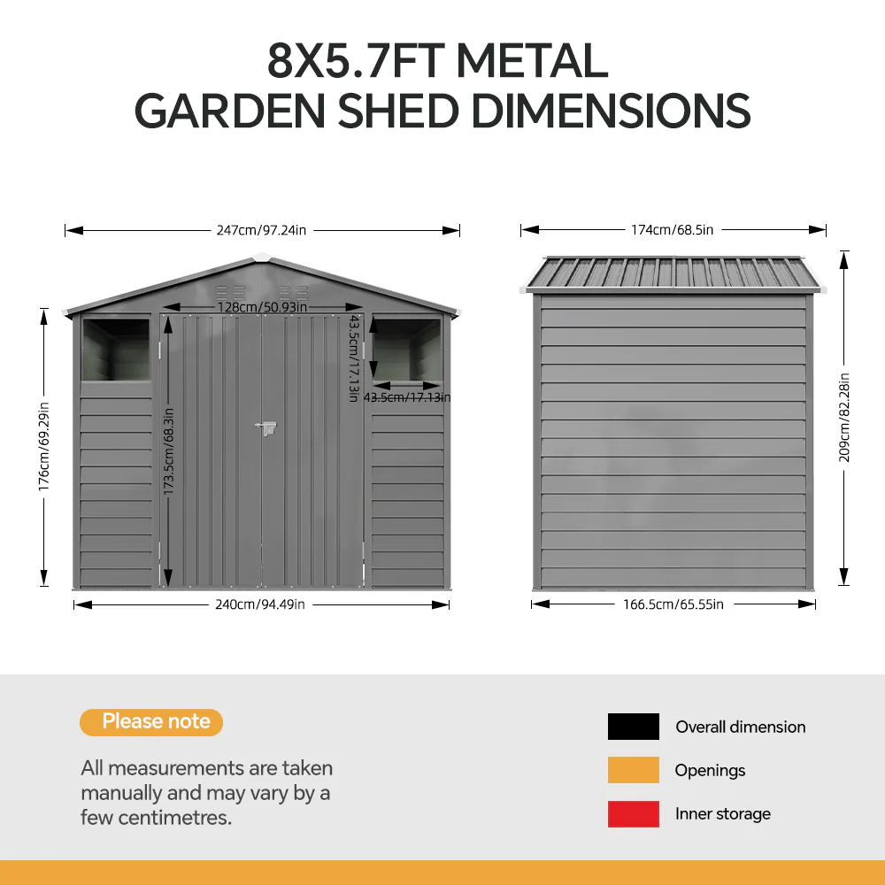 8*6FT Metal Apex Roof Garden Storage Shed - Image 10