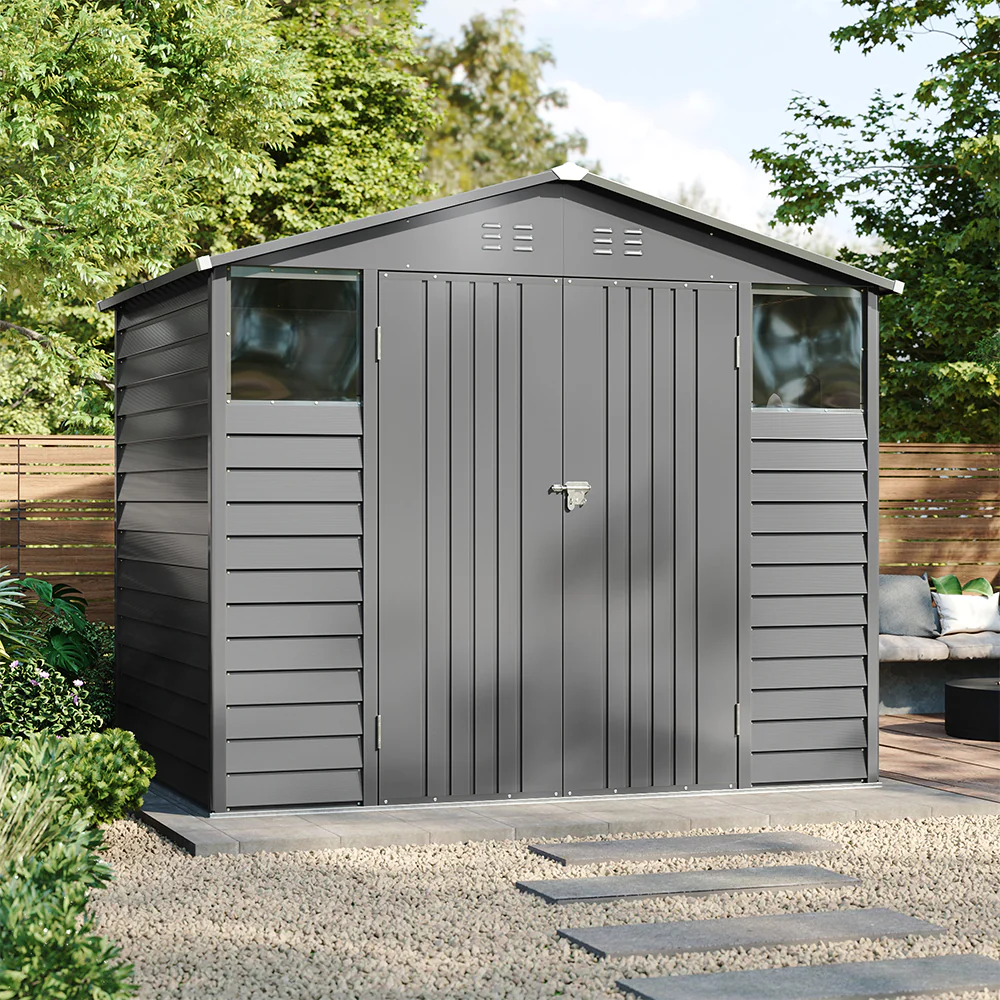 8*6FT Metal Apex Roof Garden Storage Shed - Image 2