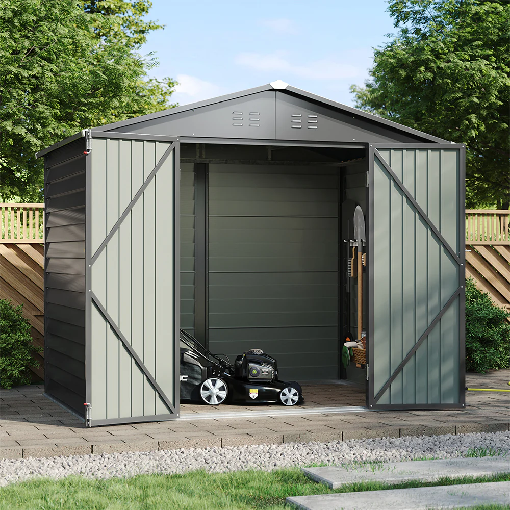8*6FT Metal Apex Roof Garden Storage Shed - Image 3