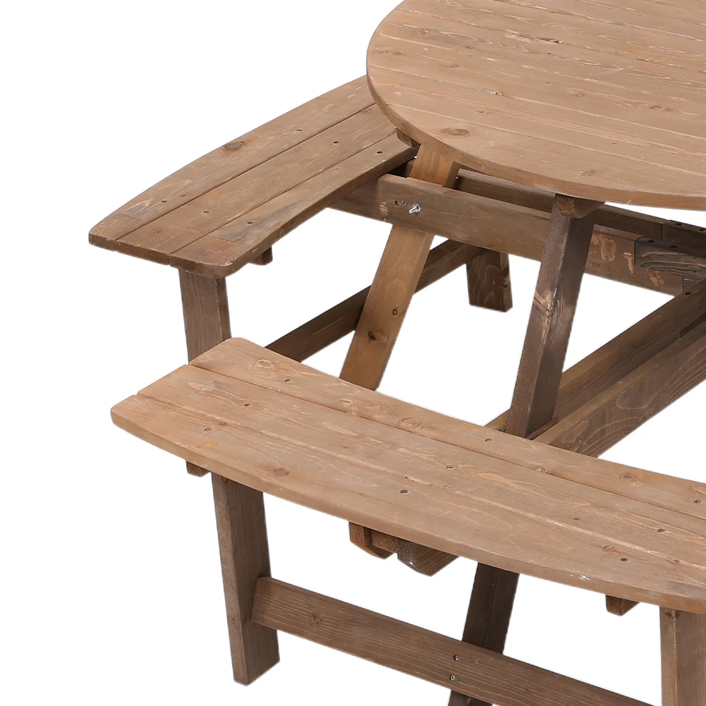 8-Person Round Wood Picnic Table and Bench Set - Image 5